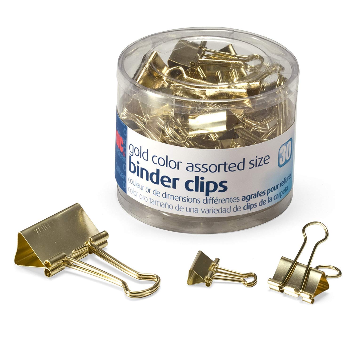 Officemate Binder Clips Gold Assorted Sizes 30-Piece Set in Tub (31022) - 12 Pack for Office, School, Home & Document Organization