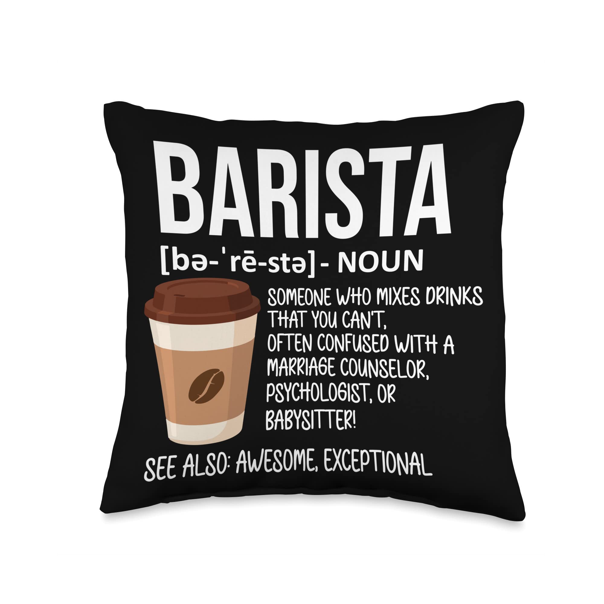 Barista Definition Coffee Lover Throw Pillow - 16x16 Inch Multicolor Decorative Cushion for Coffee Shops, Home & Office Decor