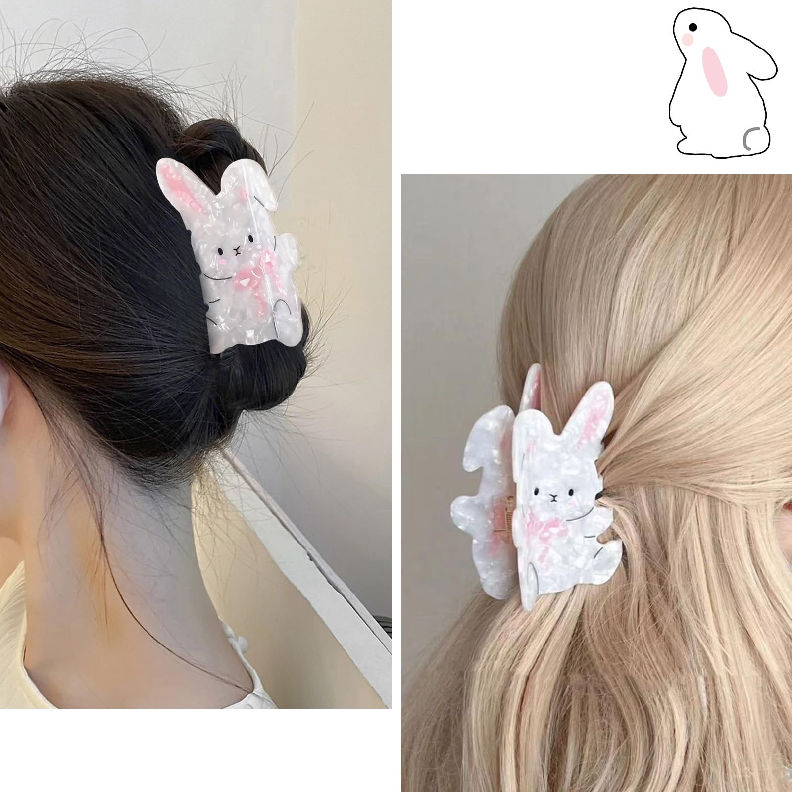Easter Bunny Hair Clips for Women - Cute White Rabbit Hair Barrettes & Claw Clips for Thick Hair - Party Favors & Hair Accessories (1Pcs) - Perfect for Easter Celebrations, Spring Parties & Everyday Styling
