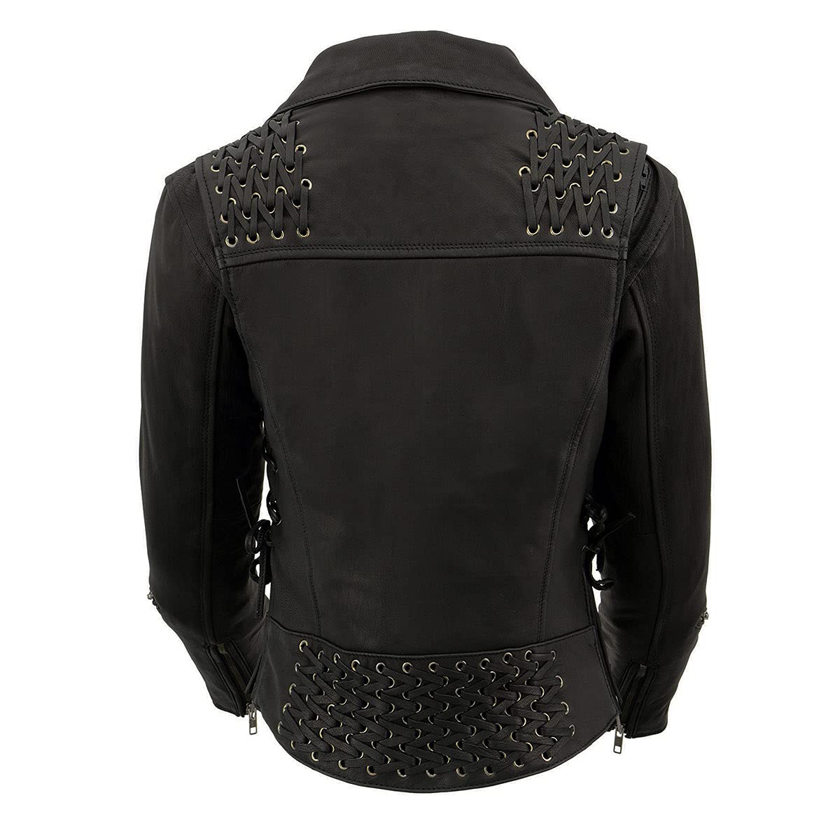 Milwaukee Leather MLL2525 Women's Black Lightweight Leather Jacket - Lace-Up Design for Casual Wear & Motorcycle Riding