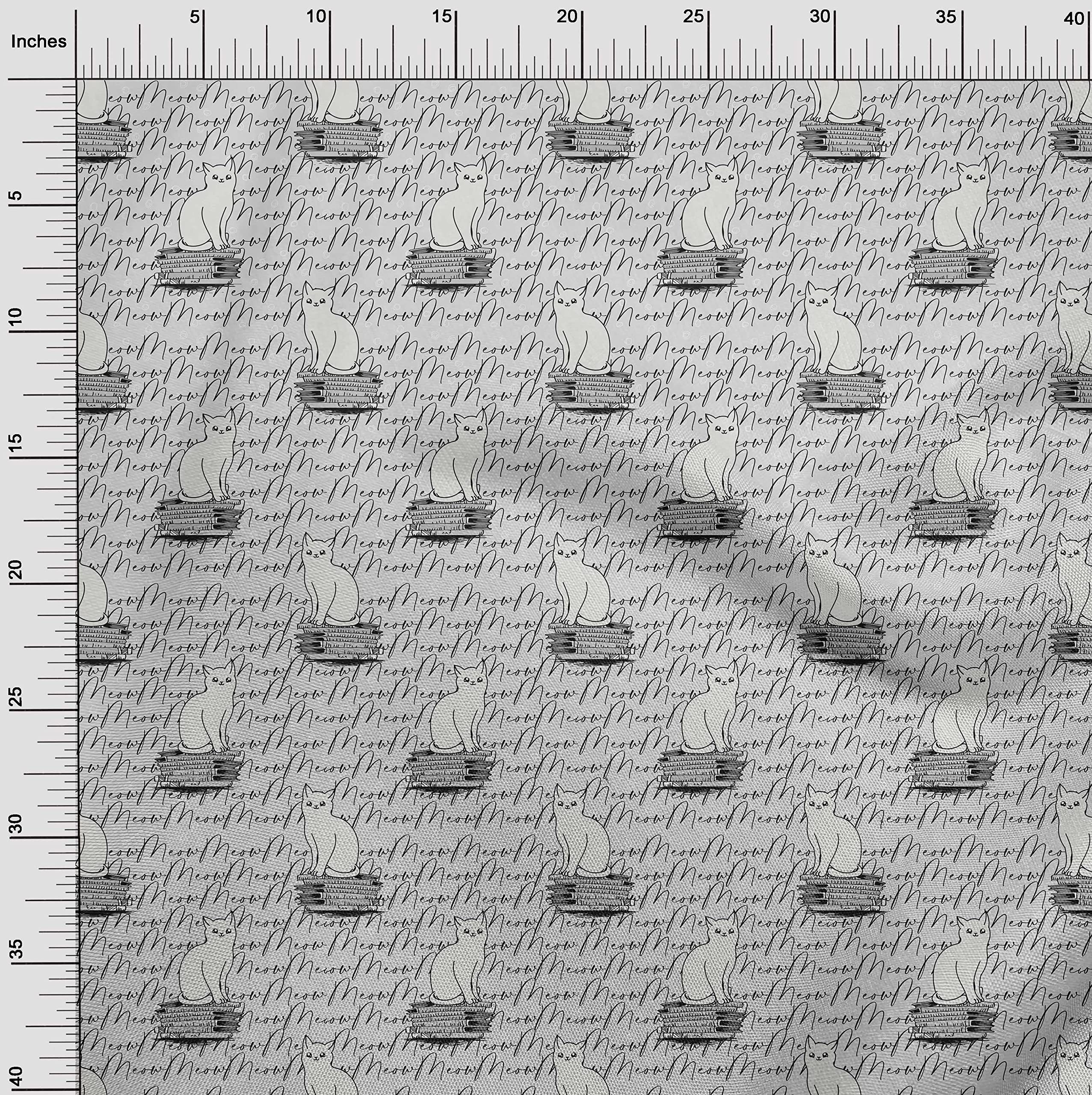 oneOone Polyester Spandex Light Gray Animal Cat Print Fabric - 56 Inch Wide Textured DIY Clothing & Quilting Material (1 Yard) - Perfect for Costumes, Home Decor & Craft Projects