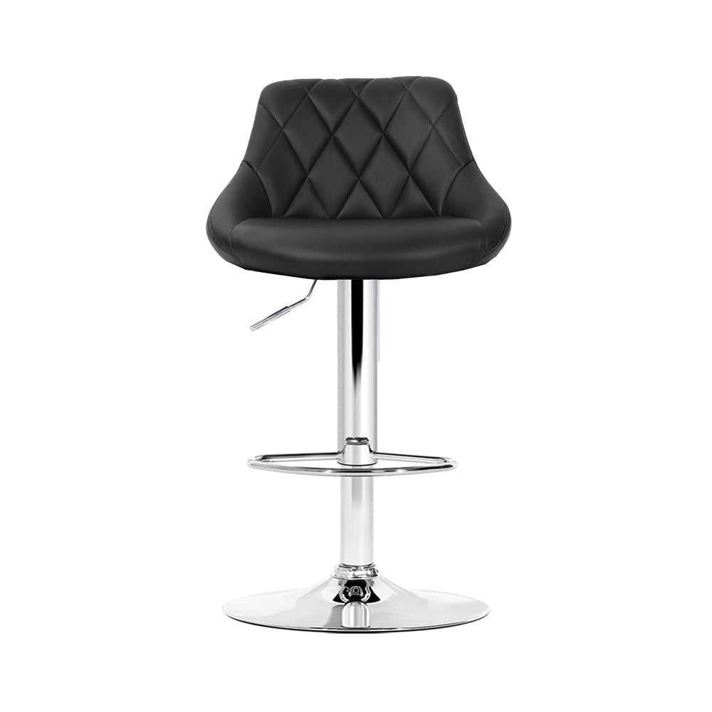 4 Black Leather Padded Bar Stools with Gas Lift Height Adjustment - Perfect for Kitchen Island, Home Bar & Dining Room Counter