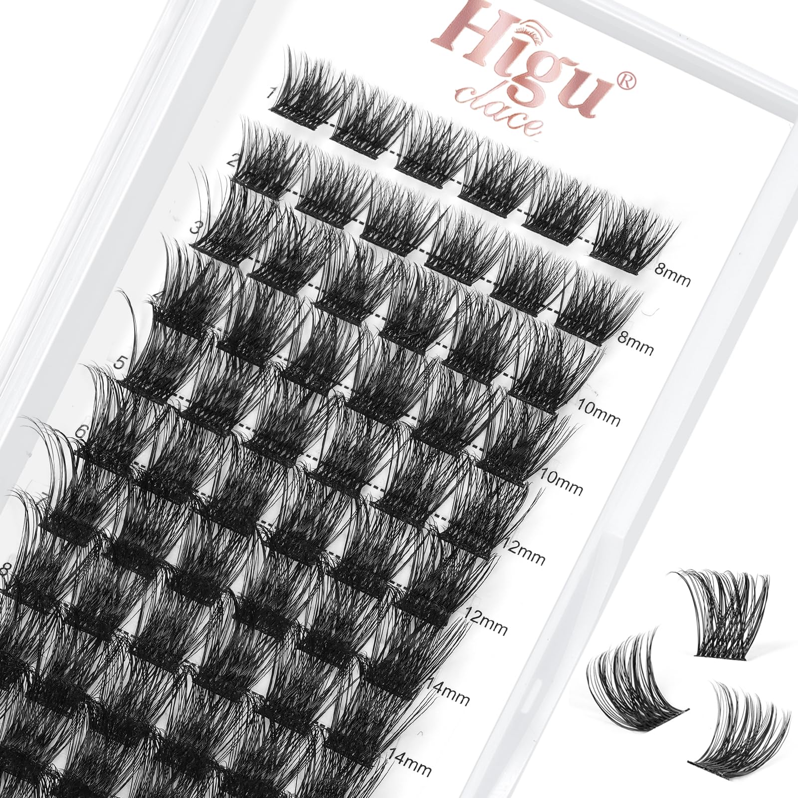 Higu Clace Lash Clusters - 72pcs DIY Eyelash Extensions, D Curl 8-16mm, Thin Stem Individual Lashes for Natural Volume | Reusable Cluster Lashes for Wispy & Bushy Look | Perfect for Self-Application, Bridal Makeup & Daily Glam (H-02 D Curl 8-16mm)