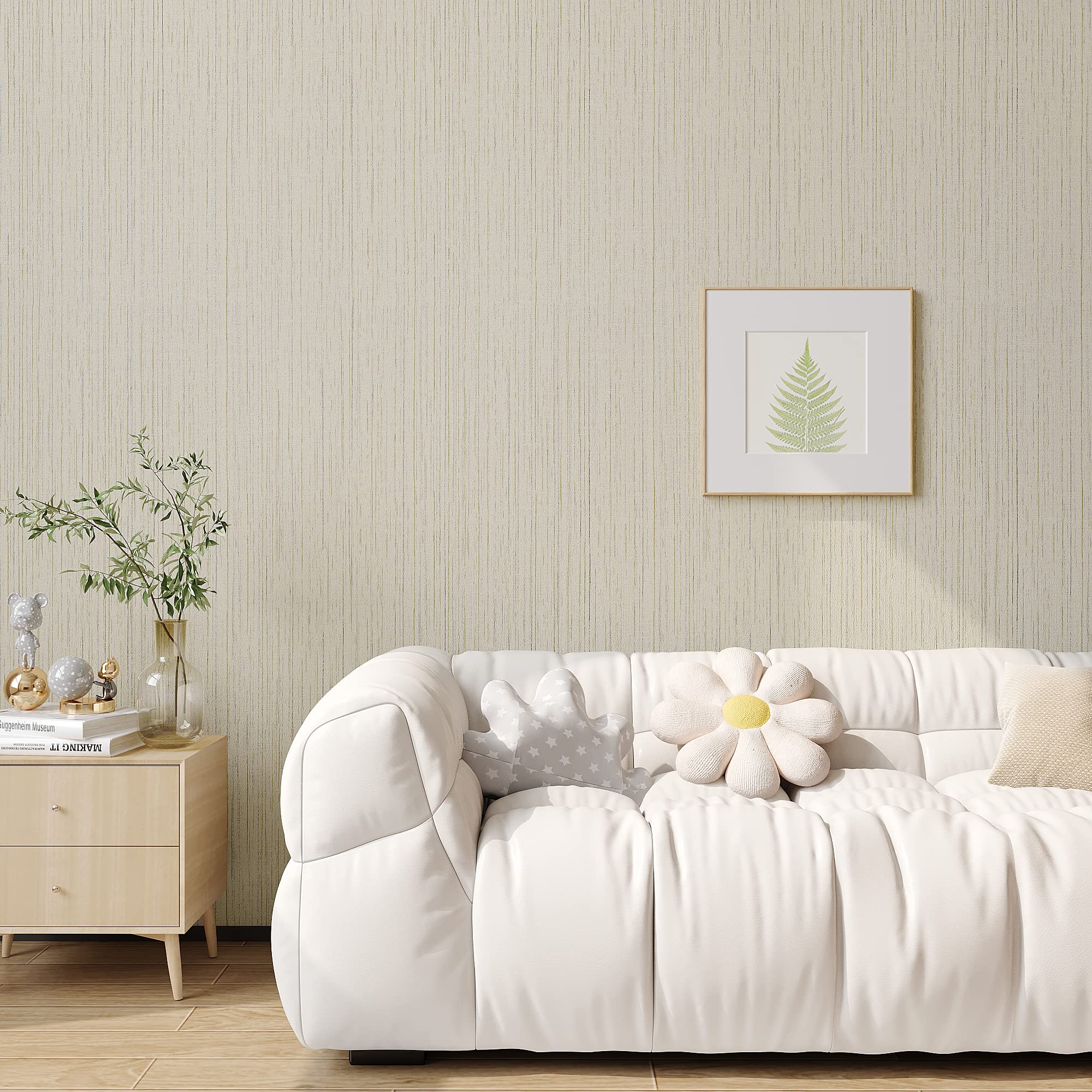 VEELIKE 15.7''x354'' Self Adhesive Removable Grasscloth Wallpaper - Ecru White Textured Peel and Stick Contact Paper for Bedroom, Bathroom, Furniture & Walls | Easy DIY Home Decor Upgrade for Living Room, Kitchen, Nursery