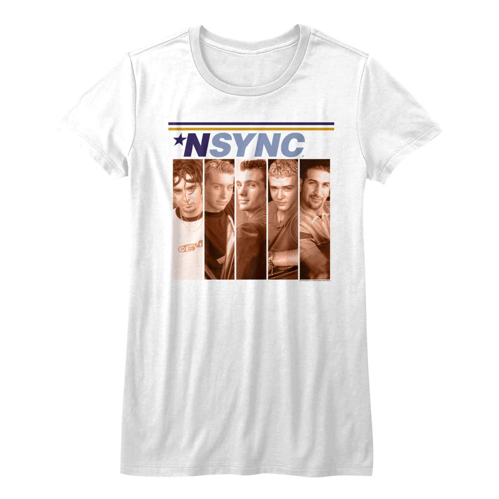 NSYNC 1995 American Boy Band Vintage White Juniors T-Shirt - 90s Pop Music Fan Merchandise for Concerts & Throwback Parties