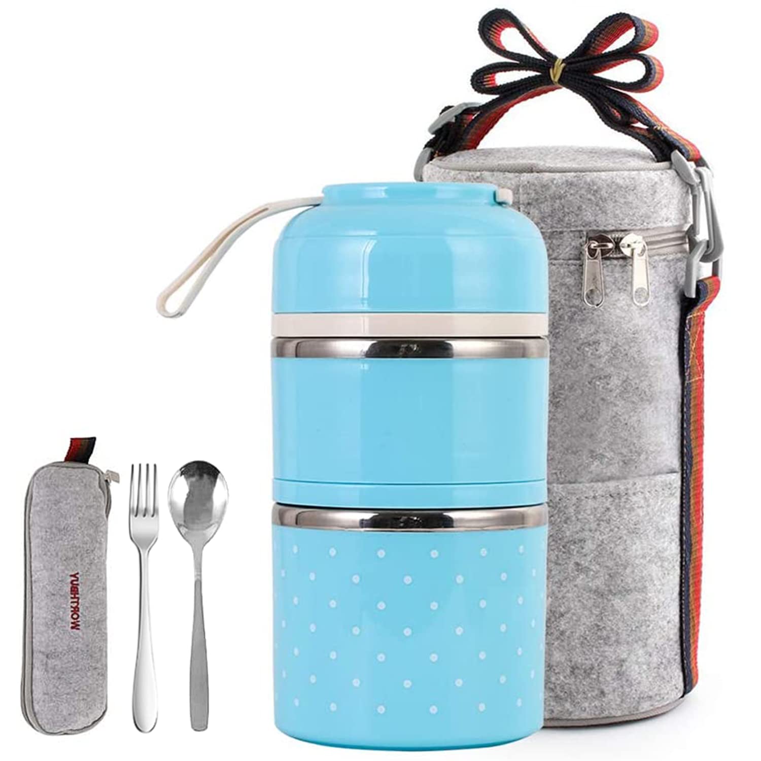 Insulated Lunch Box for Adults - HOMESPON 2-Tier Bento Box with Cutlery Set | Leak-Proof Food Container for Office, School & Camping | Portable Meal Prep Storage Bag in Blue