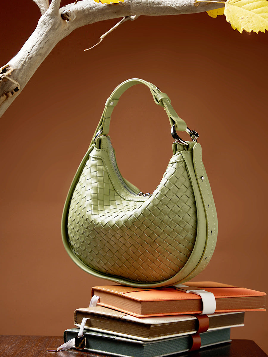 Stylish Woven Crescent Leather Crossbody Bag for Women - Perfect for Work, Travel & Everyday Use