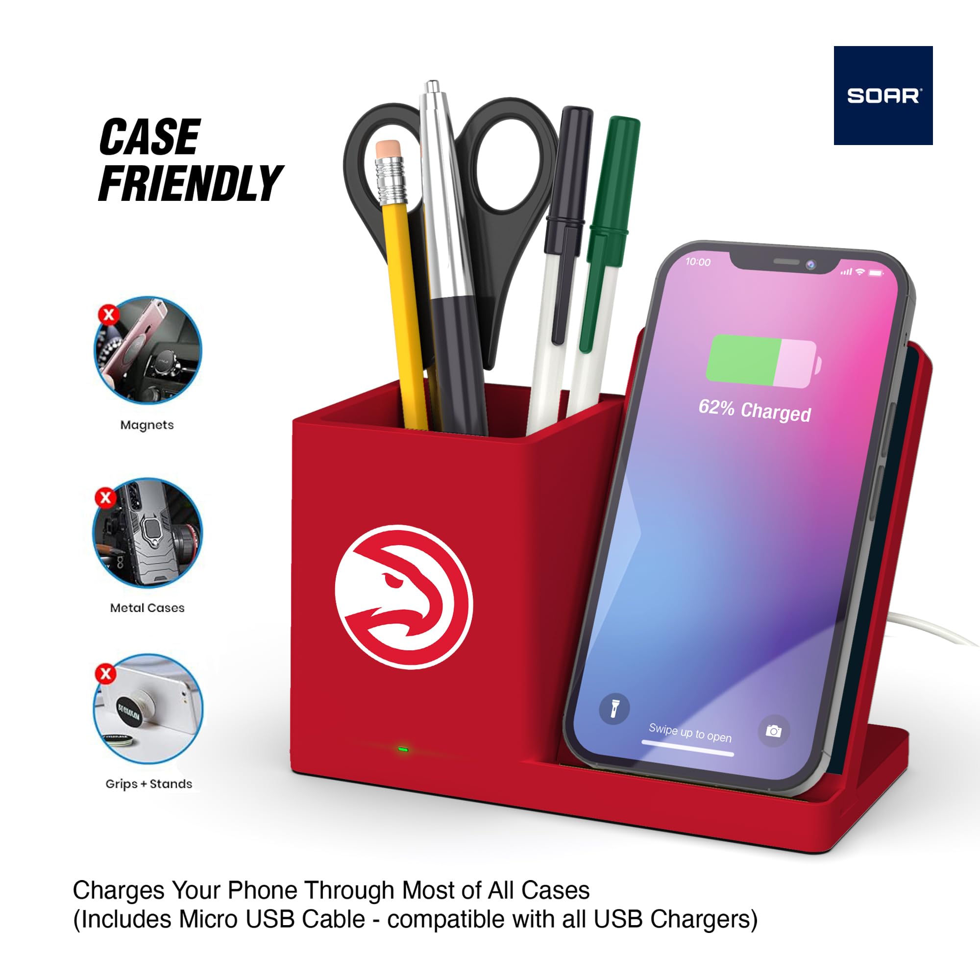 SOAR Wireless Charger & Desktop Organizer - Fast Qi Charging Station with Phone Stand & Storage Compartment | Perfect for Office, Home & Travel Use