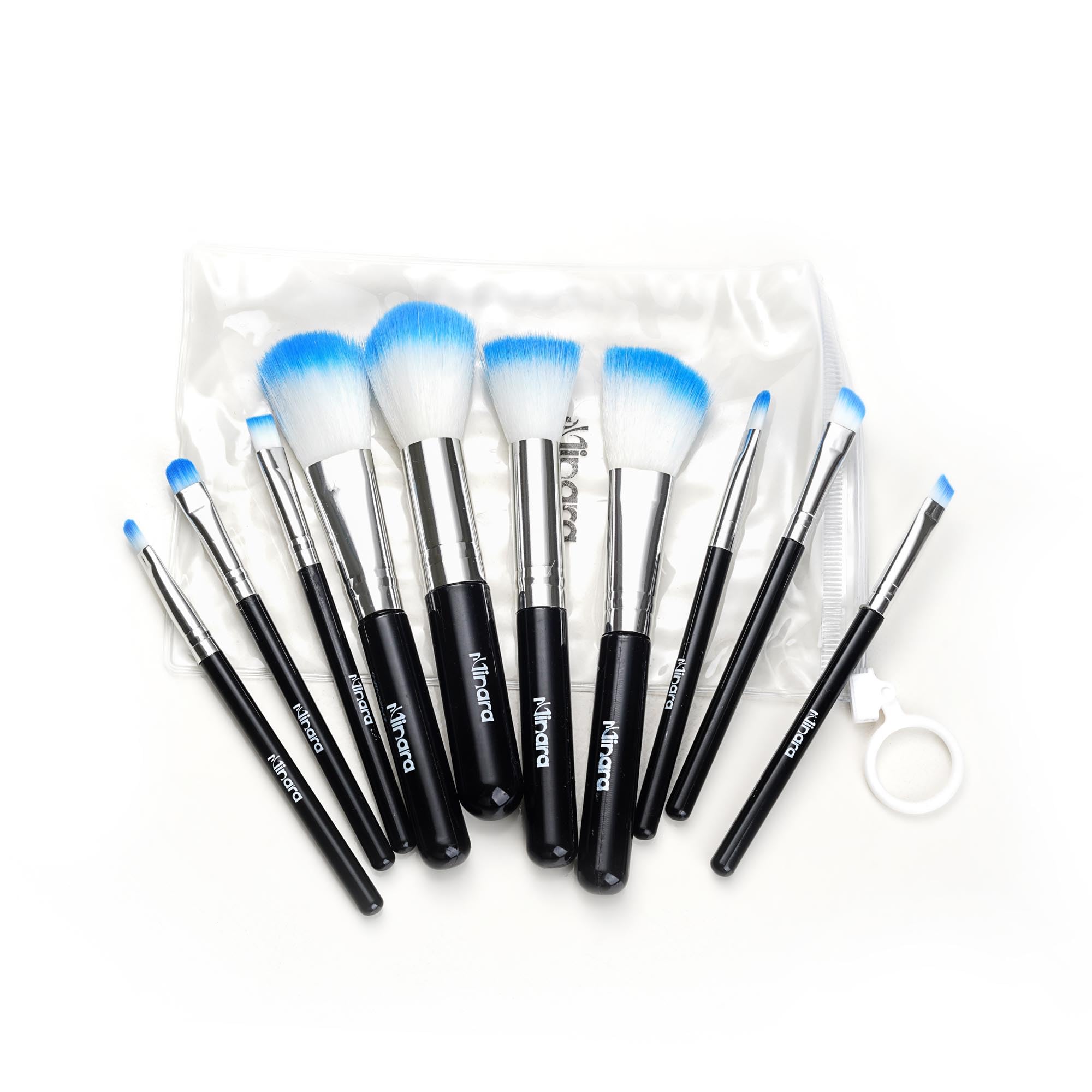 Minara 10-Piece Makeup Brush Set with Travel Pouch - Professional Foundation, Eyeshadow & Blending Brushes for Flawless Makeup Application | Perfect for Travel, Home & Professional Use | Black Cosmetic Brush Kit with Storage Case