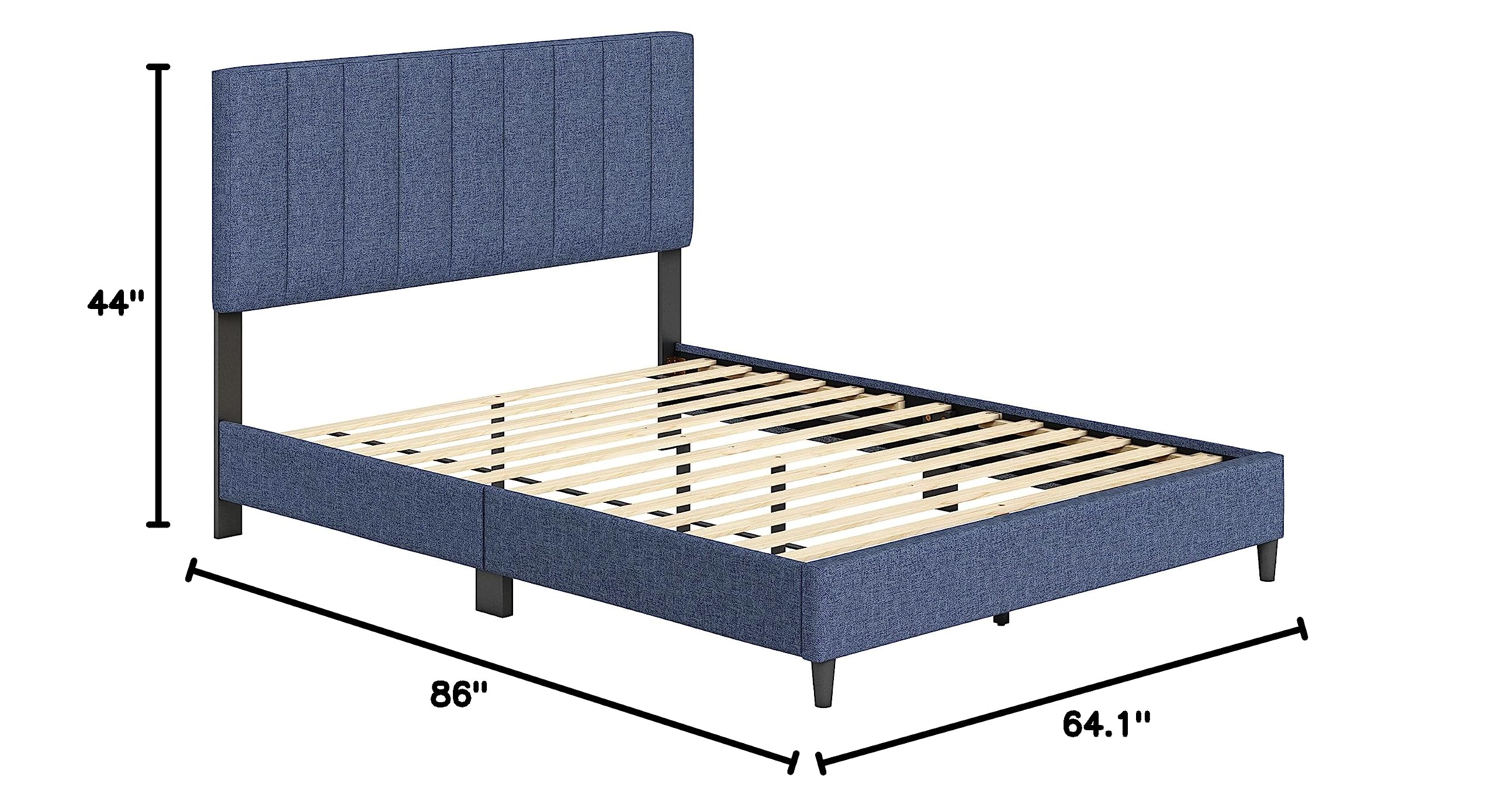 Boyd Sleep Leah Upholstered Vertical Tufted Platform Bed Frame with Headboard - Queen Size, Linen Blue, Sturdy Wood Slat Support & Mattress Foundation (LHBU970QN) | Modern Bedroom Furniture for Master Bedroom, Guest Room & Apartment