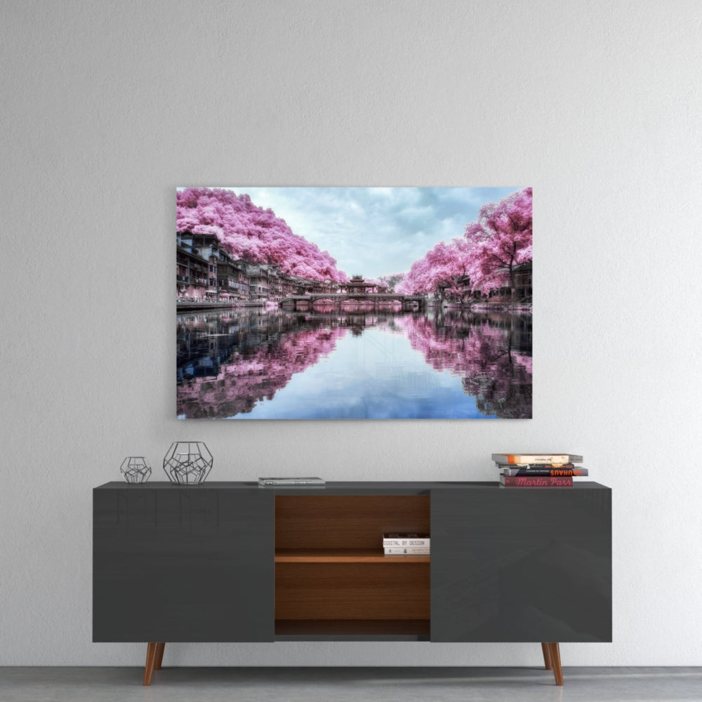Pink Landscape Wall Art - Modern Abstract Canvas Painting for Home & Office Decor - Perfect for Living Room, Bedroom, and Workspace