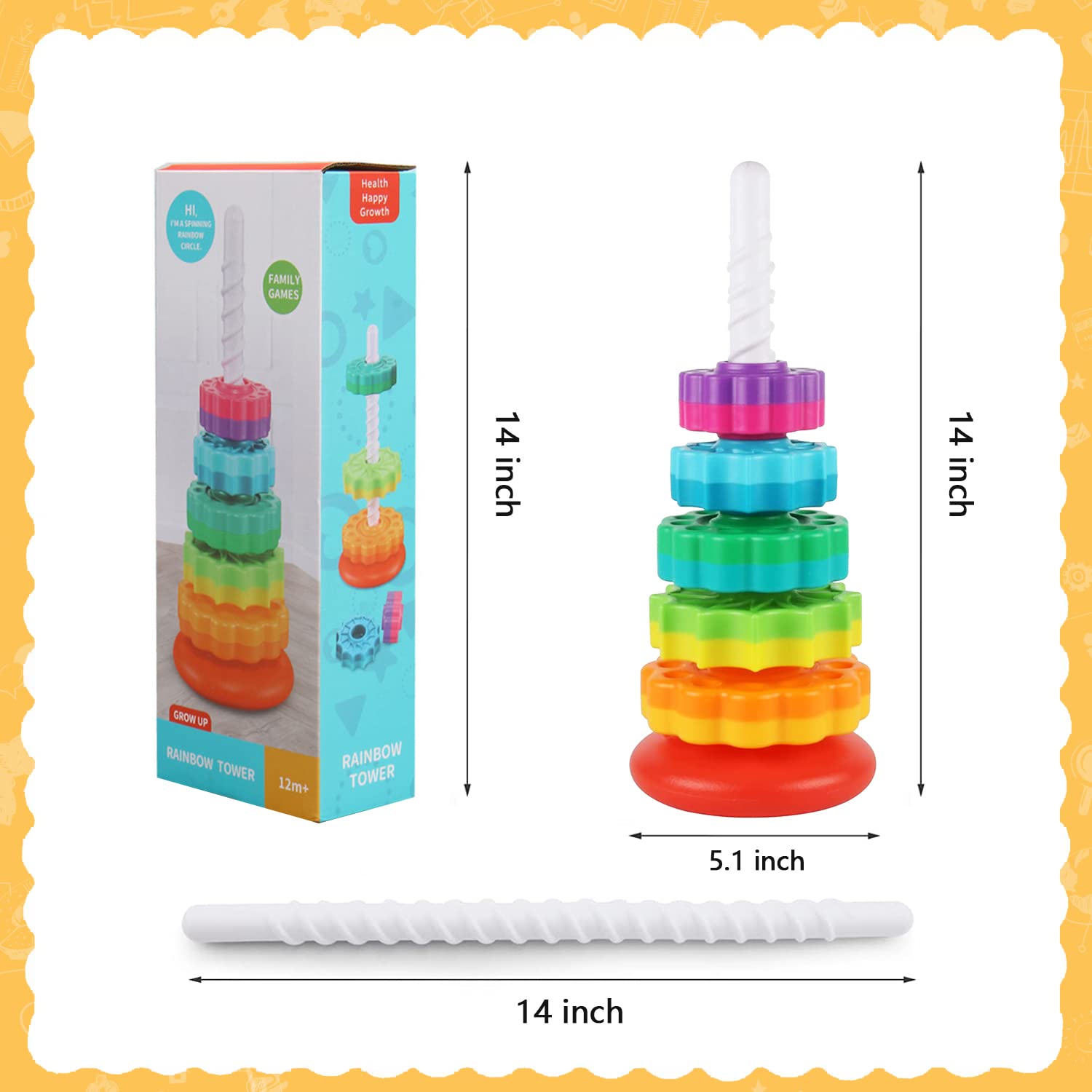 Rainbow Spinning Stacking Toys for Toddlers 1-3 - Montessori Sensory Toy for Babies & Autism Learning - Perfect for Birthday & Christmas Gifts