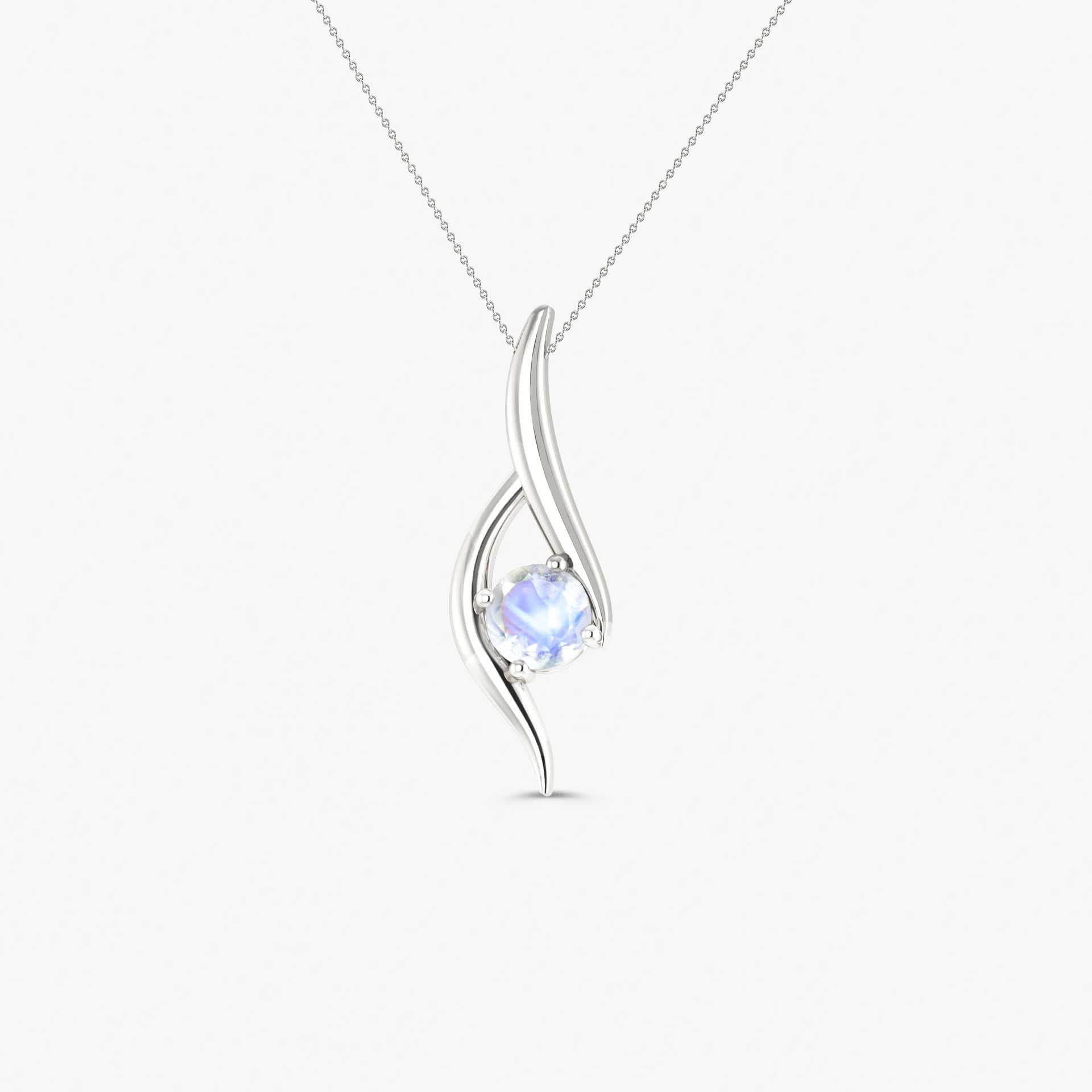 Natural Moonstone Bypass Pendant Necklace - Elegant Silver Chain for Women | Boho Chic Jewelry, Spiritual Healing Crystal Gift for Meditation & Yoga