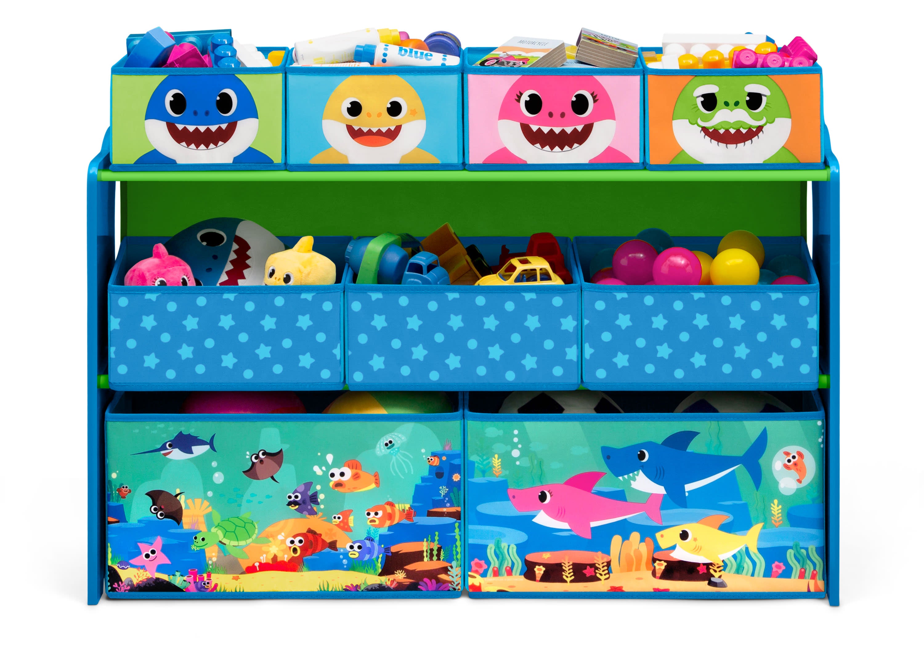 Baby Shark Deluxe 9-Bin Toy Organizer with Storage Baskets - Kids Room Organization & Playroom Storage Solution