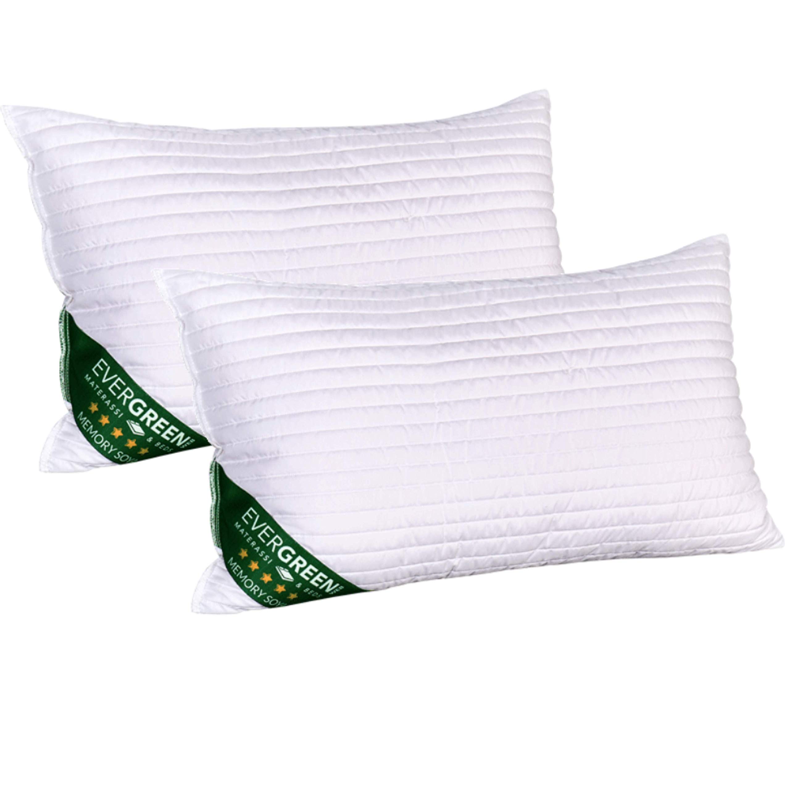 Evergreenweb - Pack of 2 Soy Viscoelastic Pillows 40x70 cm with High 15cm Loft, Neck Support & Breathable for Cervical Pain Relief - Fits All Mattress Types (Bed, Sofa, Office Chair)