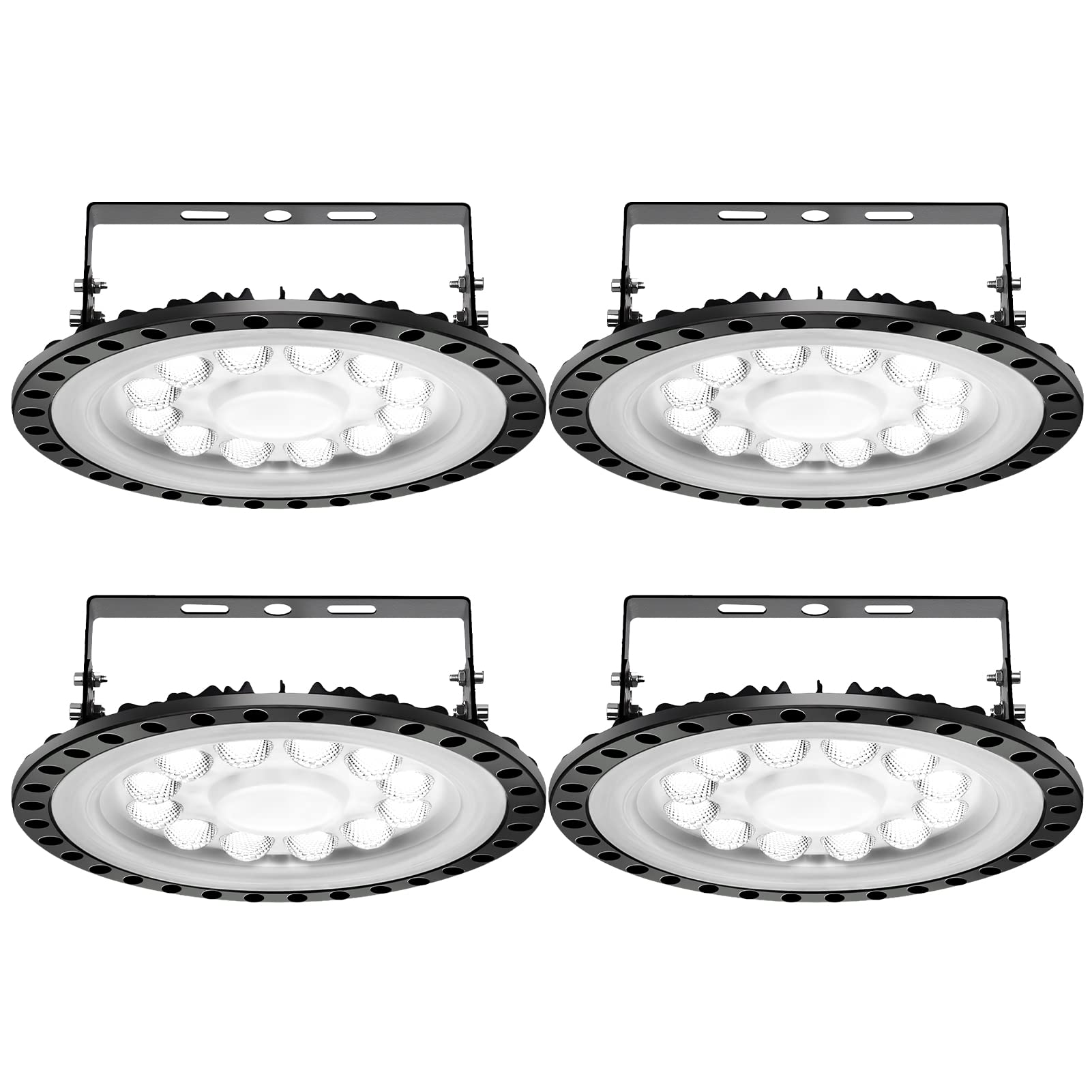 Ankishi 4 Pack 50W UFO LED High Bay Light - 5000LM 6500K Daylight White, IP65 Waterproof Commercial Lighting with Mounting Brackets - Perfect for Warehouse, Workshop, Gym, Factory & Retail Stores - 200W HID/HPS Equivalent Energy Saving LED Shop Lights
