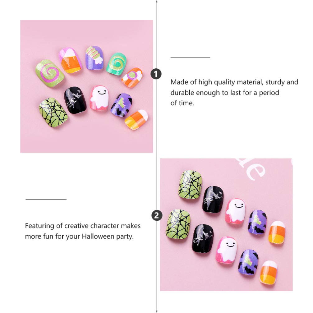Lurrose Halloween Fake Nails for Kids - 40pcs Short Artificial Nail Tips with Gothic Design, DIY Salon Nail Art Decorations for Children | Perfect for Halloween Costumes, Parties & Dress-Up Play