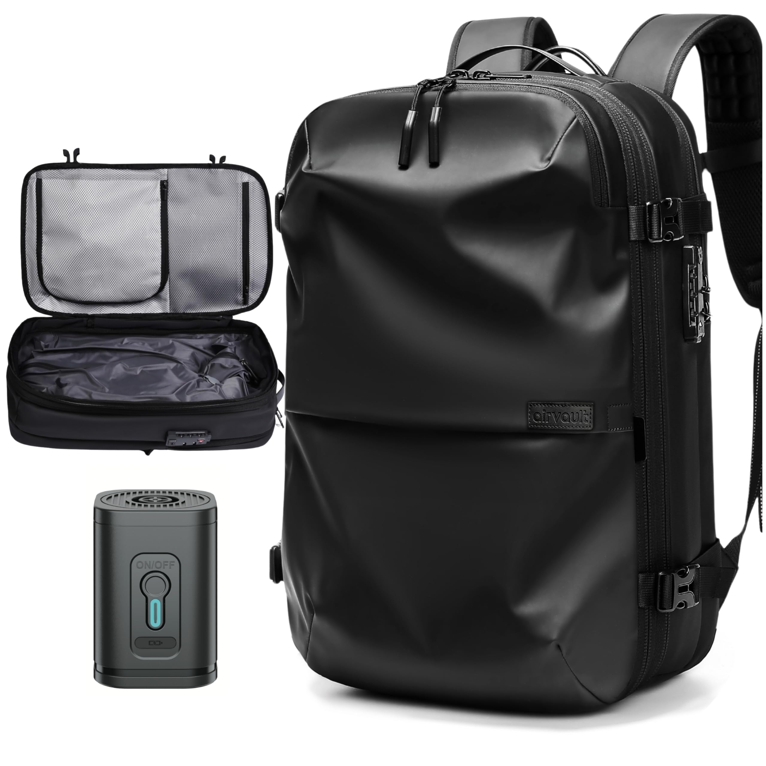AirVault Airback Vacuum Seal Compression Travel Backpack with Electric Pump & USB Charging Port - Expandable 60L Carry-On for 19