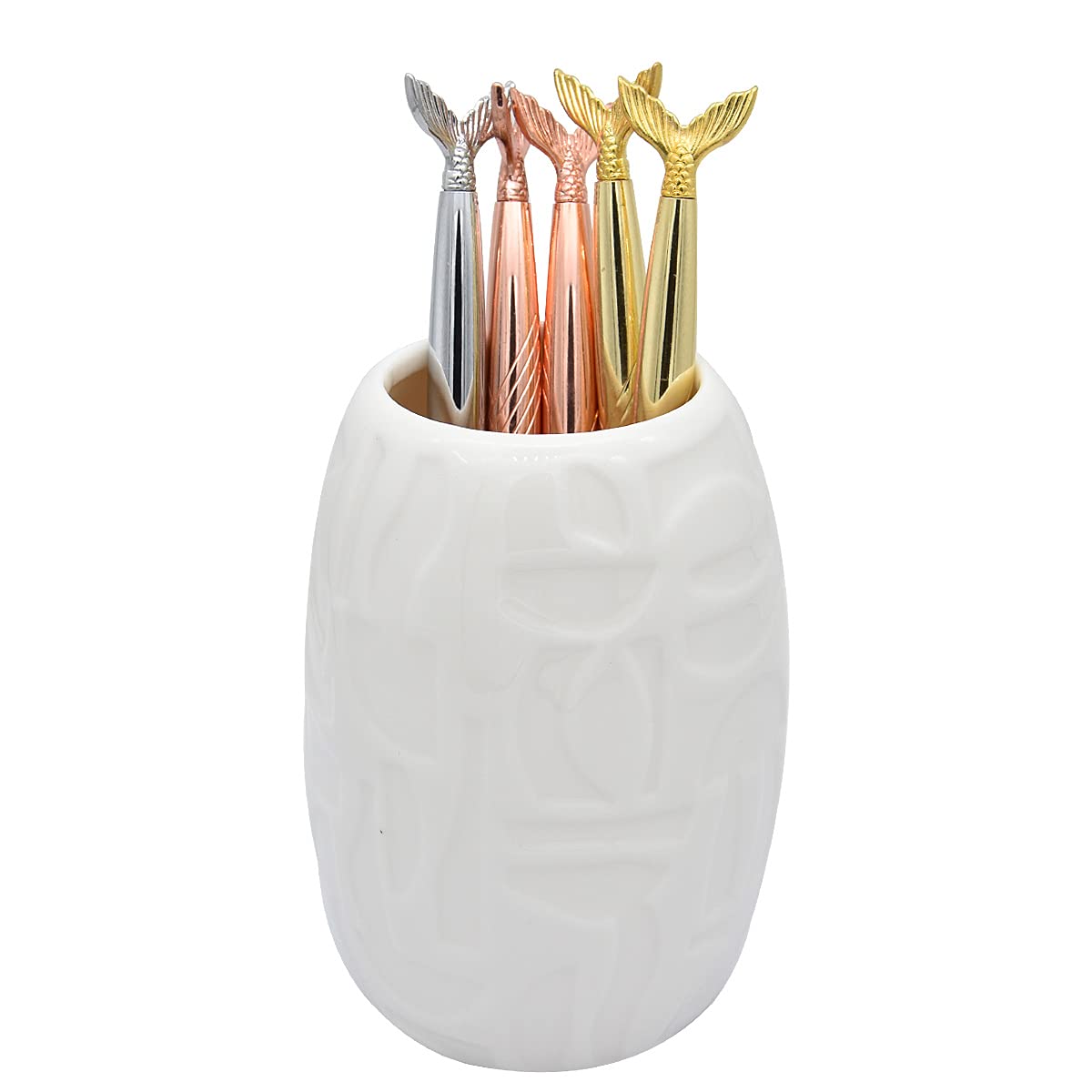 Ceramic Round Pencil Cup & Makeup Brush Holder - White Desktop Organizer for Office, Home Decor, and Beauty Essentials | Perfect for Desk Organization, Makeup Storage & Gift Giving
