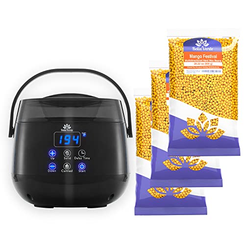 Bella Verde Professional Wax Warmer with 5.25lbs Wax Beans - Non-Stick Wax Melting Pot for Hard Wax, Beads & Canned Wax - Ideal for Brazilian, Eyebrow, Leg & Body Hair Removal - Perfect for Home & Salon Use - Great for Men & Women