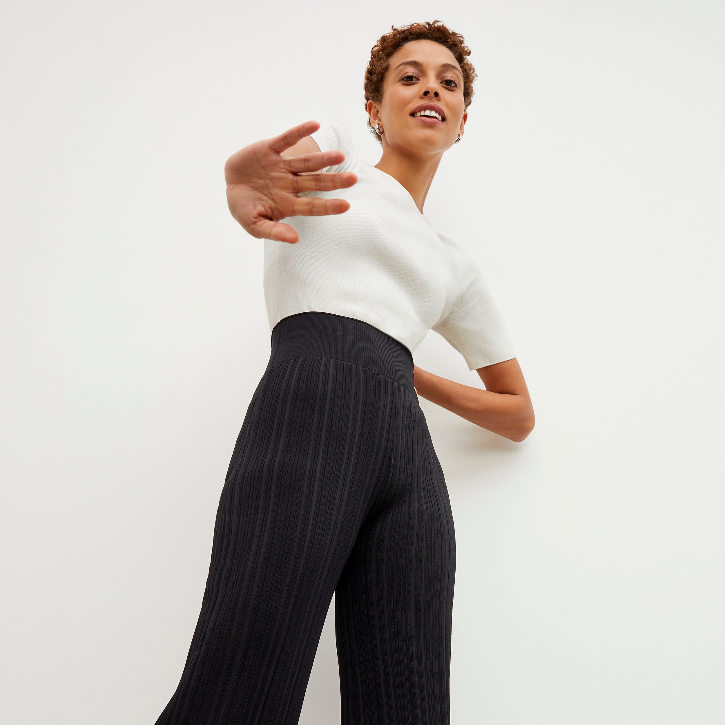 Marijane Pant Textured Knit Women's High Waisted Pants - Black | Comfortable Stretchy Lounge Pants for Yoga, Travel & Casual Wear