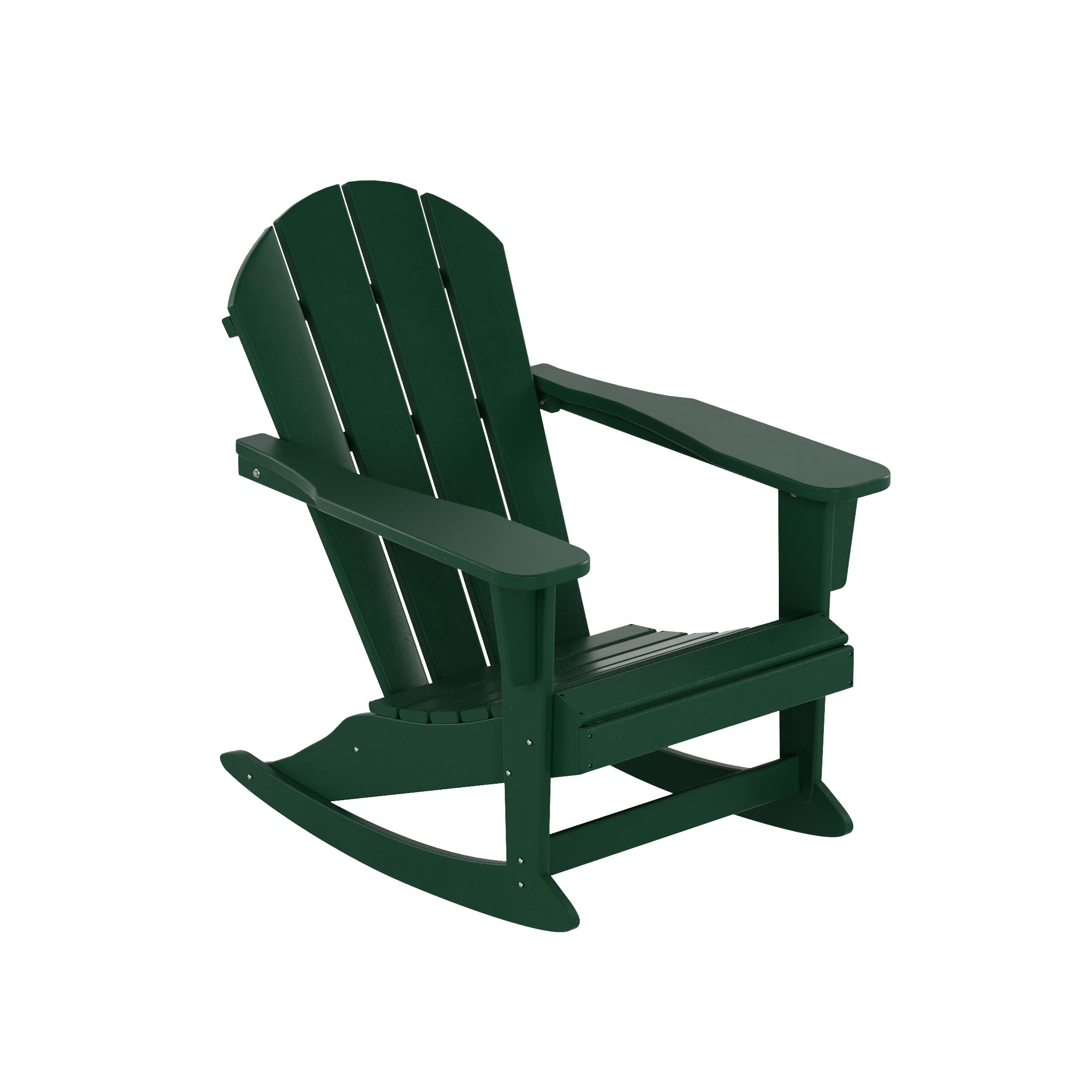 WO Home Furniture 3-Piece Patio Rocking Chair Set - Classic Outdoor Adirondack Rocker Chairs & Table in Dark Green - Perfect for Backyard, Garden, and Porch Relaxation