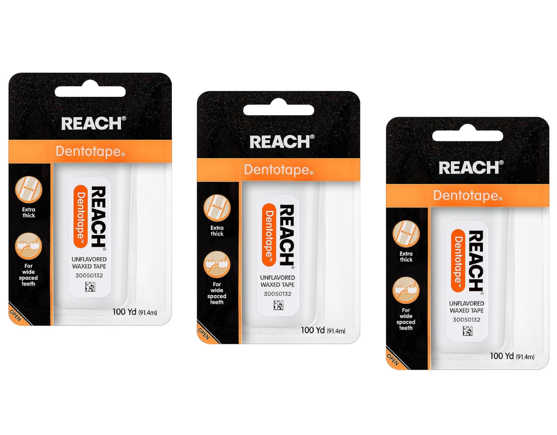 Reach Dentotape Waxed Dental Floss - Extra Wide Cleaning Surface for Large Gaps Between Teeth, Unflavored, 100 Yards (3 Pack) | Gentle Oral Care for Braces, Bridges & Dental Work | ADA Accepted