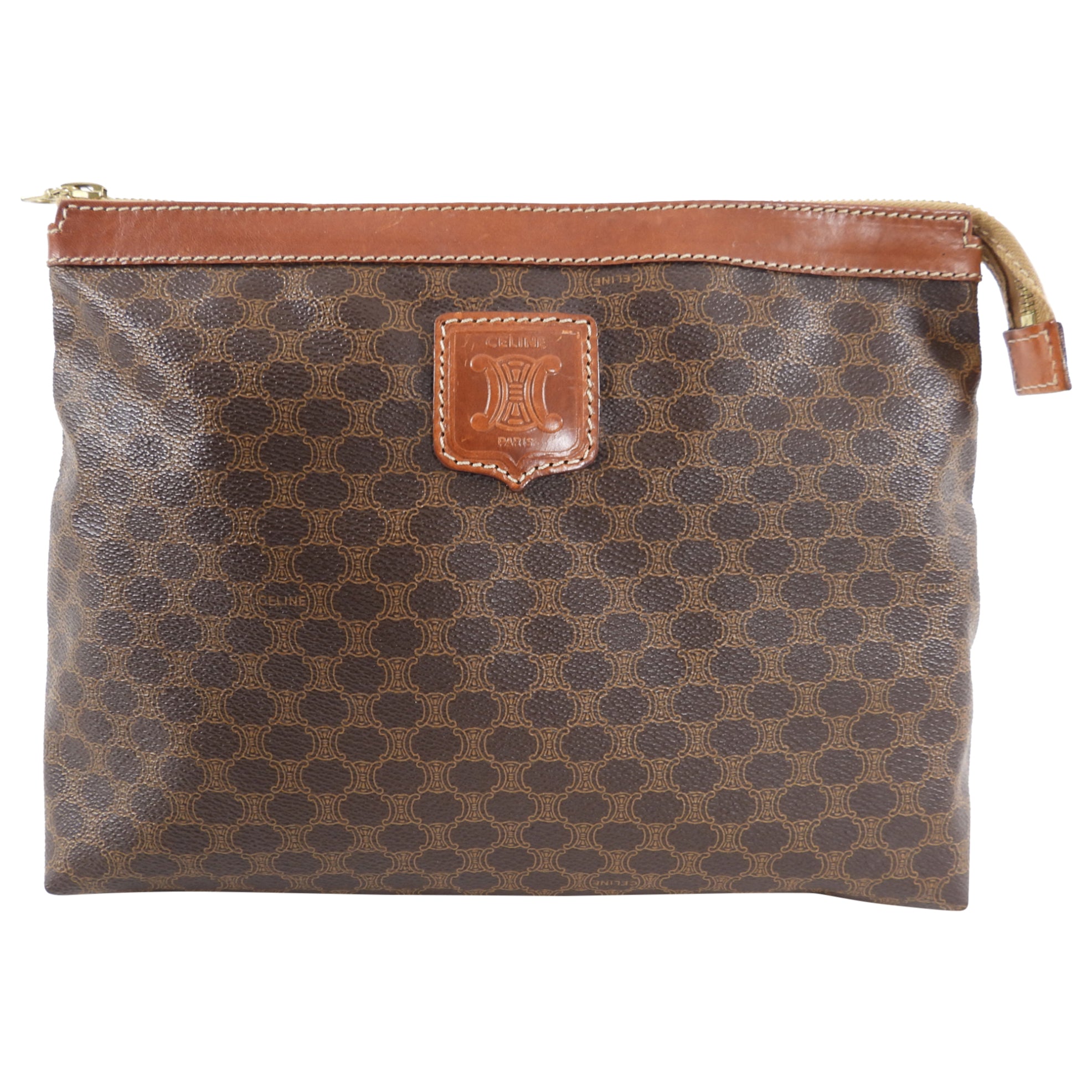Vintage Celine 1980's Macadam Coated Canvas Toiletry Pouch Bag - Retro Cosmetic Case for Travel & Everyday Essentials