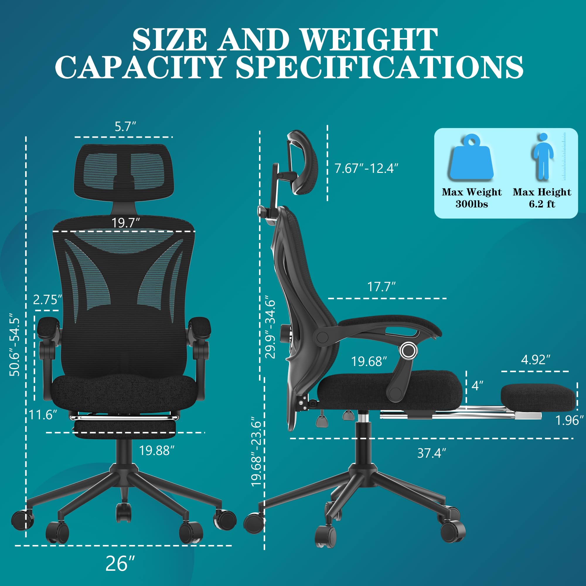 Ergonomic Office Desk Chair - High Back Mesh Computer Chair with Adjustable Lumbar Support & Headrest, Comfortable Executive Task Chair with Footrest - Perfect for Home Office, Gaming & Workspaces (Black, Modern Design)