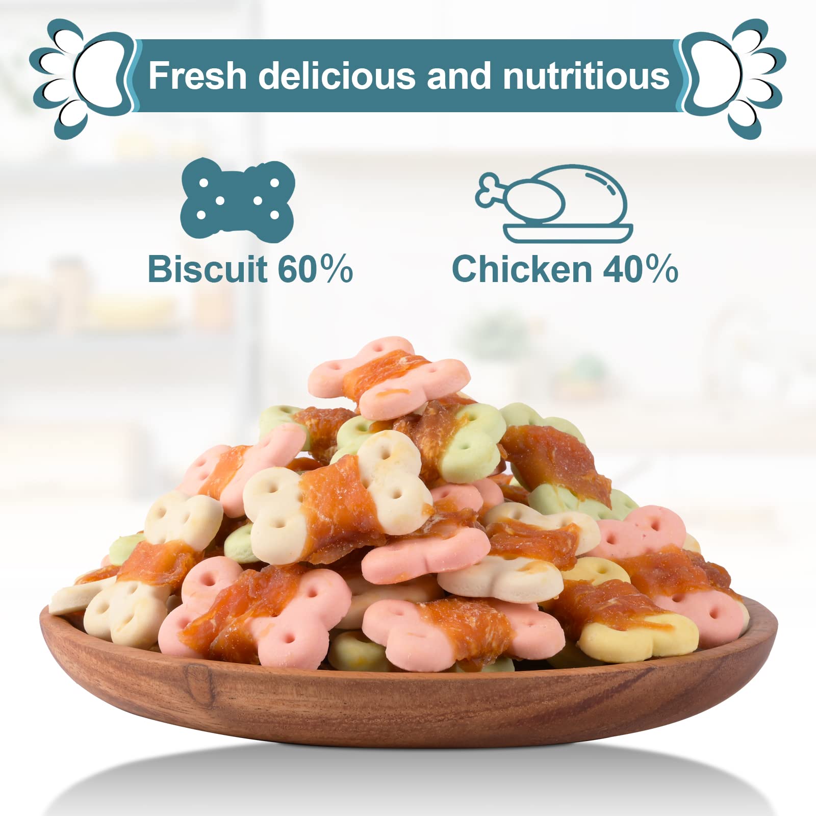 Healthy Chicken Wrapped Dog Treats Biscuits for Small Dogs - No Rawhide, Grain Free, 1 lb (454g) - Perfect for Training, Rewards & Dental Care