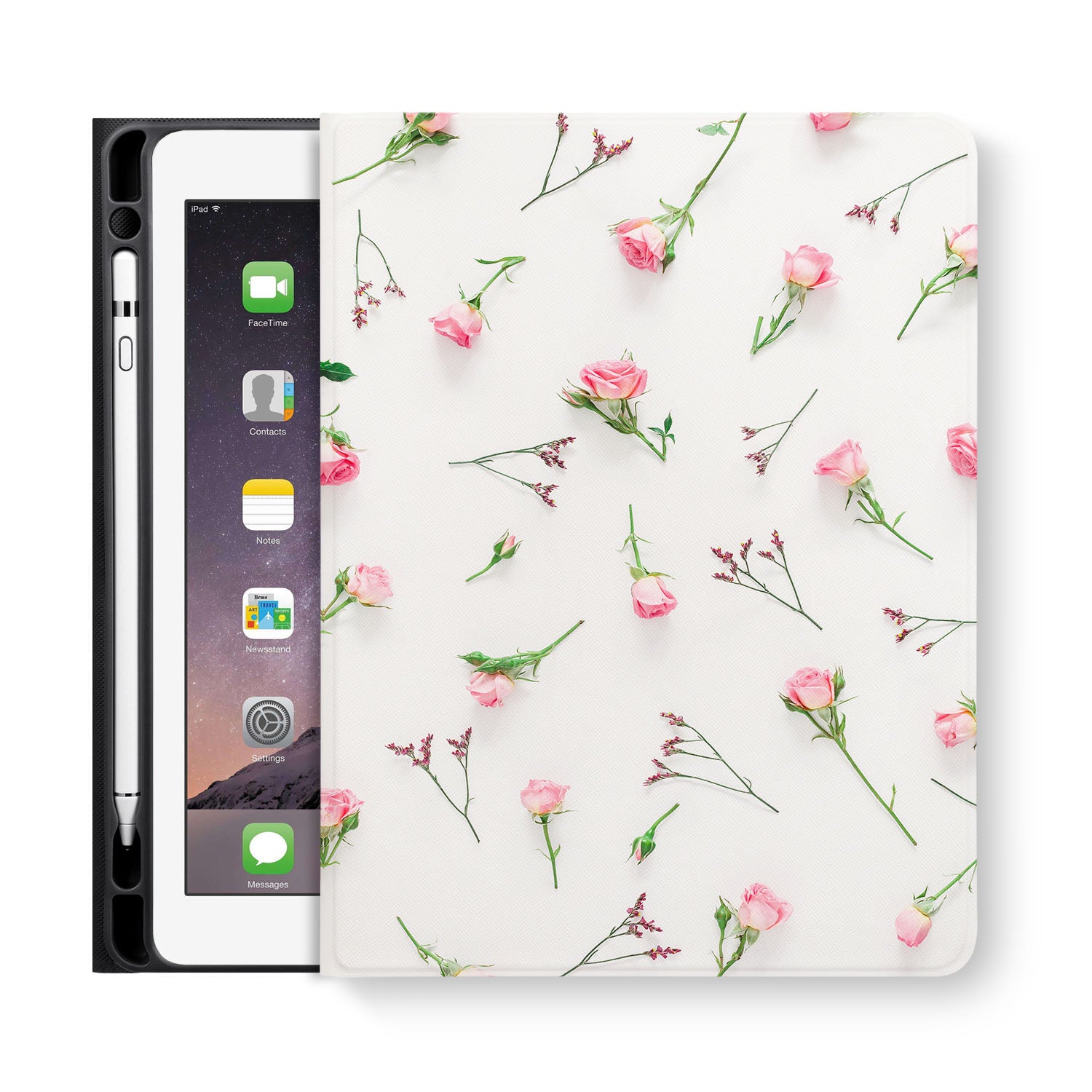 Premium iPad Folio Case with Flat Flower Design - Slim Protective Cover for iPad 6/7/8/9/10.2 Inch - Perfect for Work, School & Travel Accessories