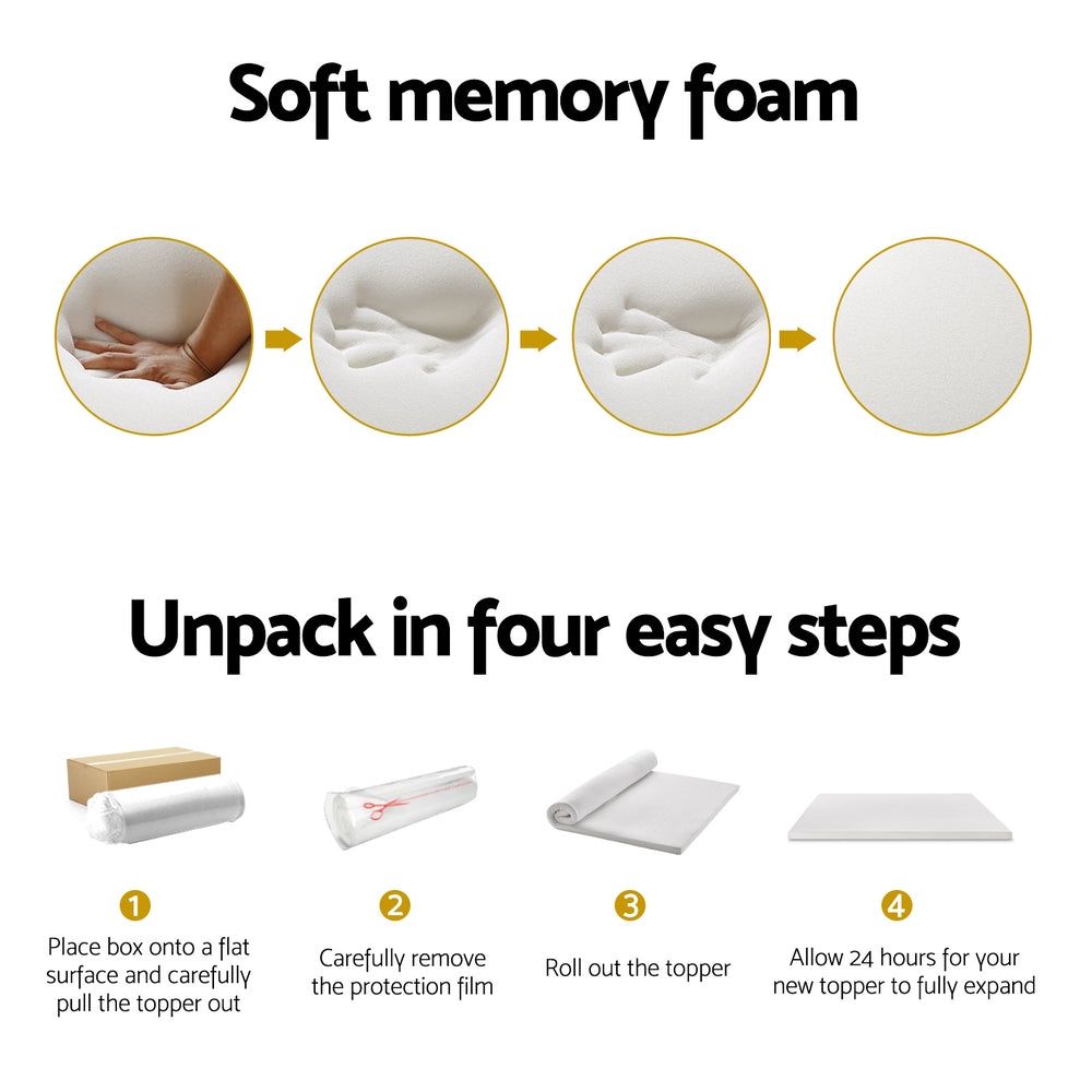 Giselle 8cm Memory Foam Mattress Topper - 7 Zone Support & Airflow Technology - Double Size White - Perfect for Back Pain Relief & Temperature Regulation in Bedrooms