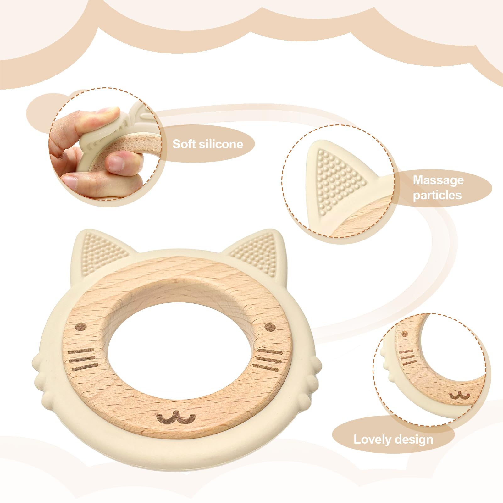 Natural Wooden Bear Silicone Teether - BPA-Free Baby Teething Toy & Grab Toy for Infants, Sustainable Wooden Gift for Newborns & Toddlers - Perfect for Soothing Sore Gums & Early Sensory Play