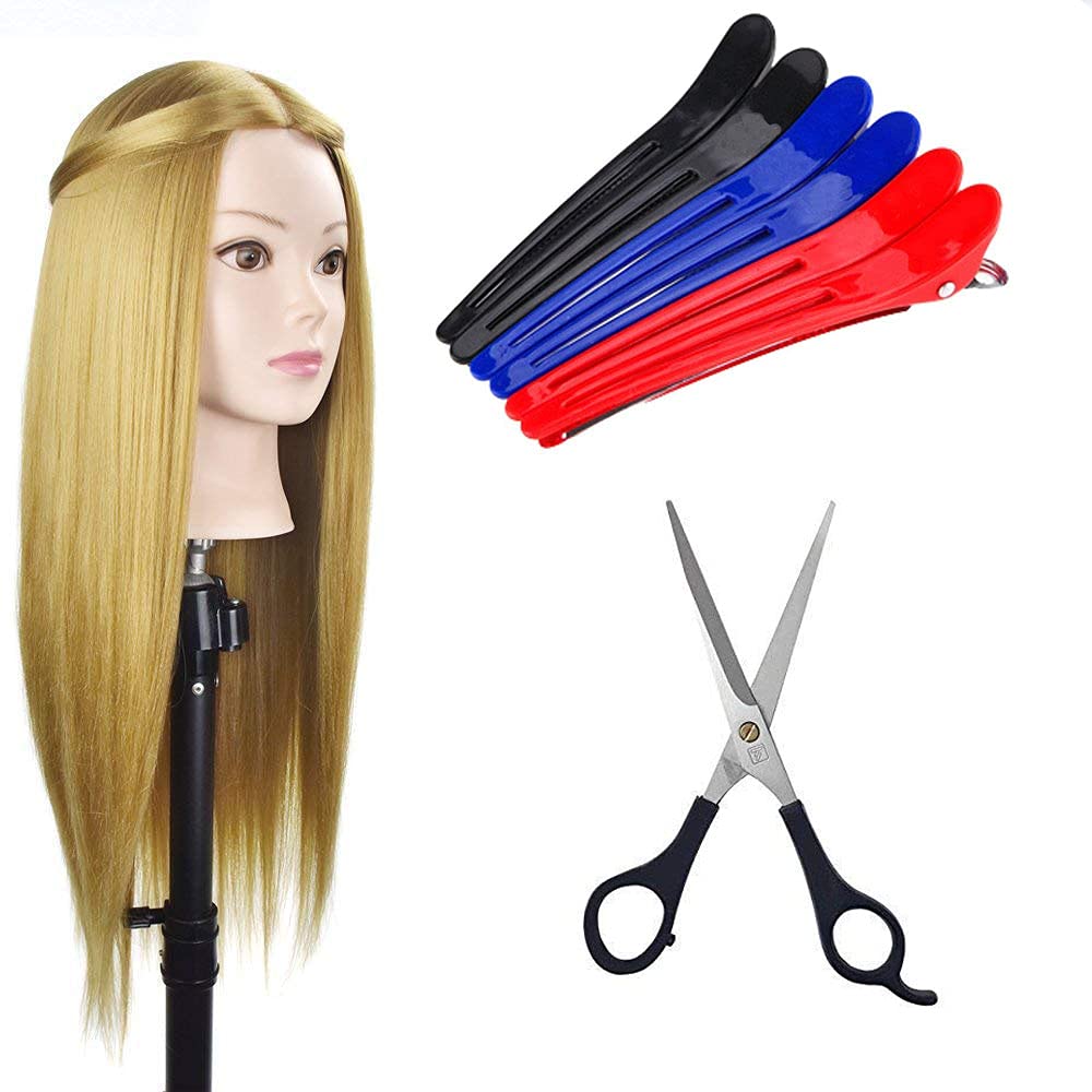 26 Inch Imported Hair Dummy for Styling & Cutting Practice - Professional Hairdressing Training Mannequin with Scissors & Section Clips - Perfect for Salon Training, Cosmetology Students & Home Haircut Practice