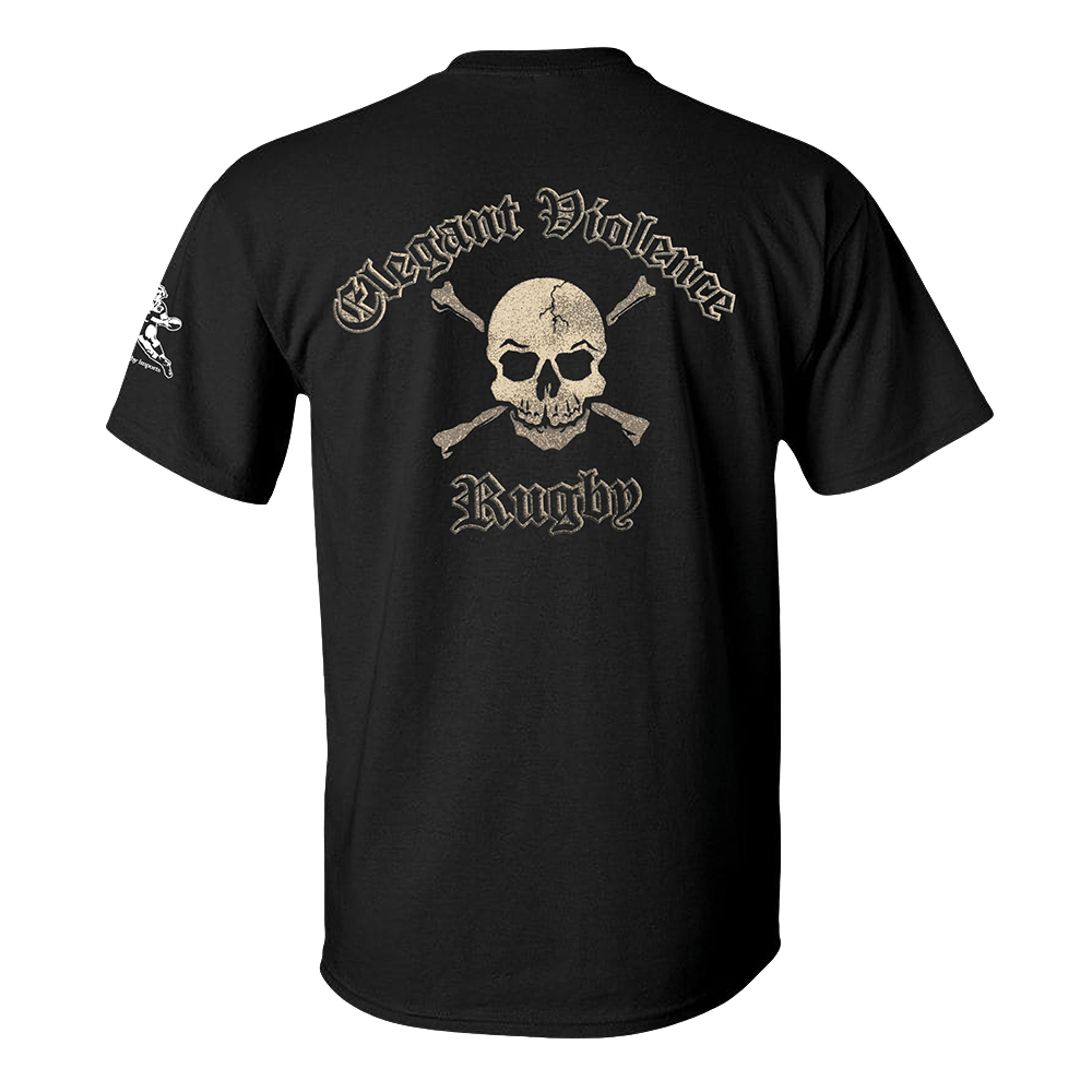 Elegant Violence Rugby Skull Graphic T-Shirt for Men - Gothic Punk Streetwear & Sports Fan Apparel