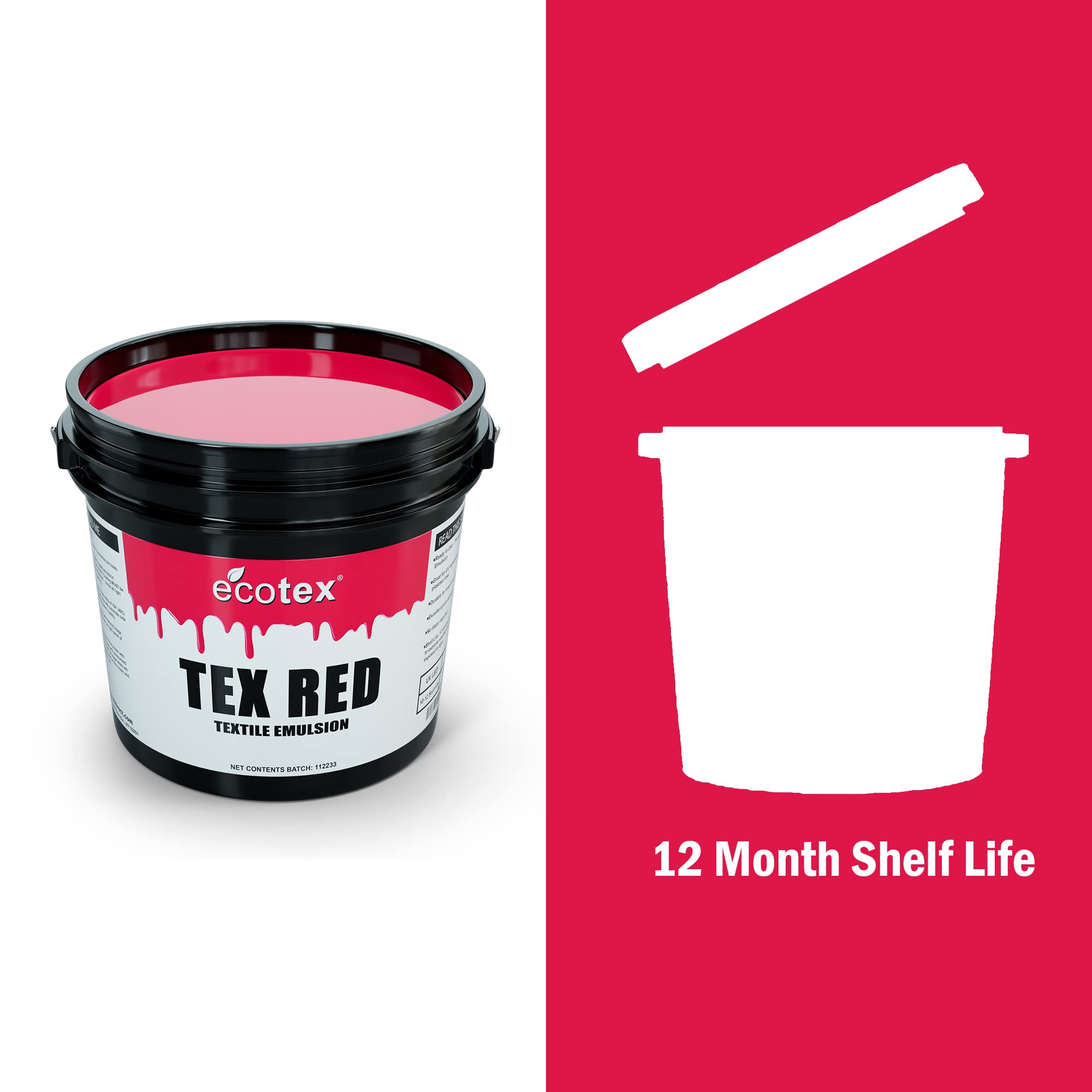 Ecotex® Tex-Red Screen Printing Emulsion (1 Gallon - 128oz) - Pre-Sensitized Photo Emulsion for Silk Screen & Fabric Printing - Works with Plastisol Inks - Professional Photopolymer Emulsion for DIY T-Shirts, Posters & Textile Arts