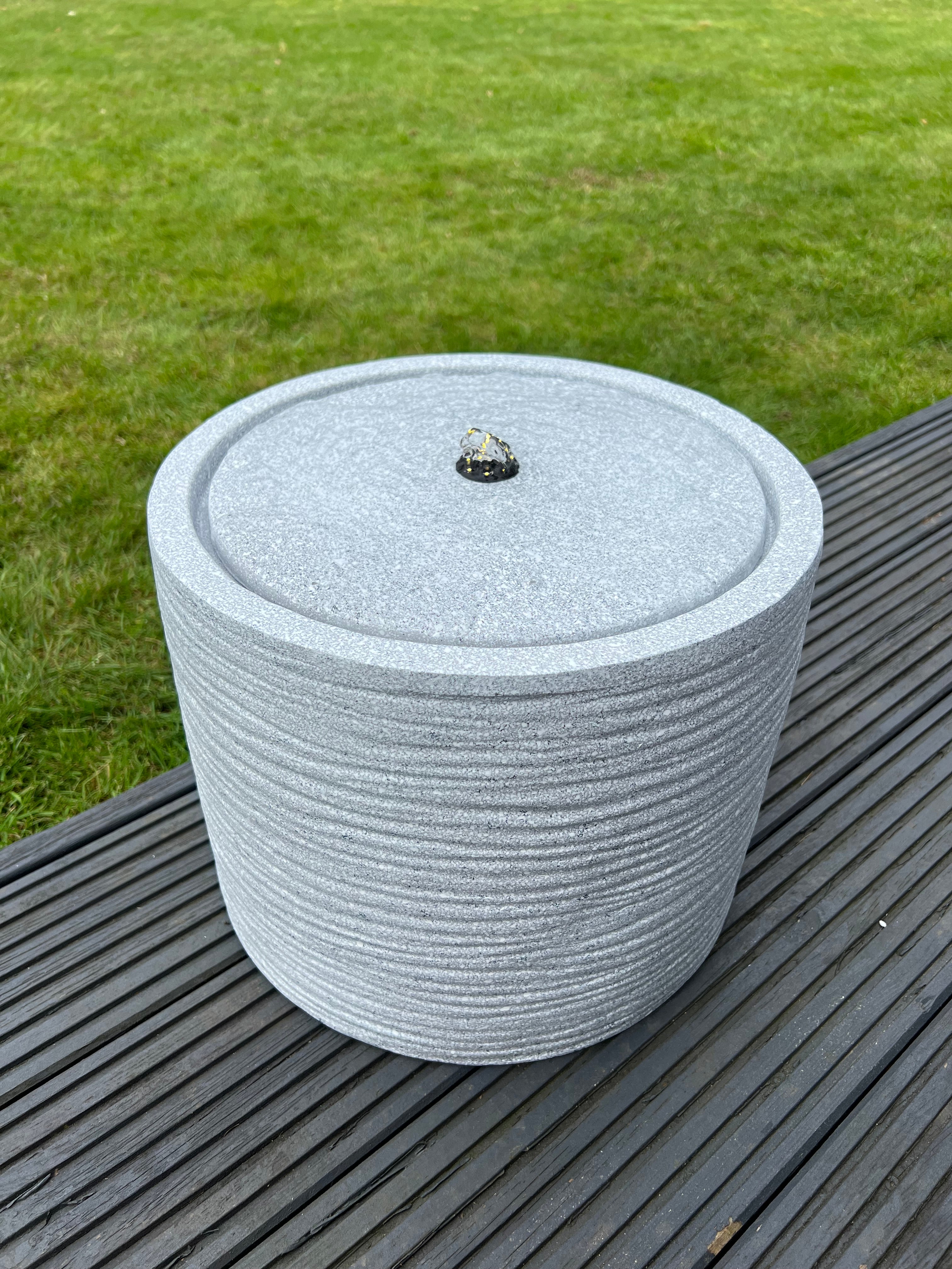 Round LED Water Fountain with Lights - Plug-in Powered, Light Grey (36x36x28cm) - Perfect for Indoor/Outdoor Garden, Patio, and Home Decor