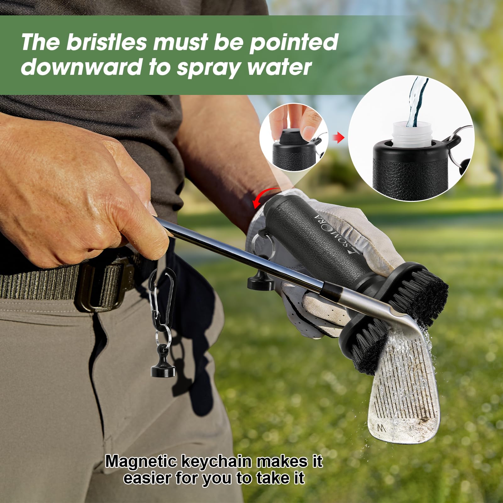 Premium Golf Club Cleaning Brush with Nylon Bristles & Magnetic Clip - Squeeze Bottle Design for Easy Water Flow - Ideal Golf Accessories & Gifts for Men (Christmas, Birthday, White Elephant) - Perfect for On-Course Cleaning & Club Maintenance