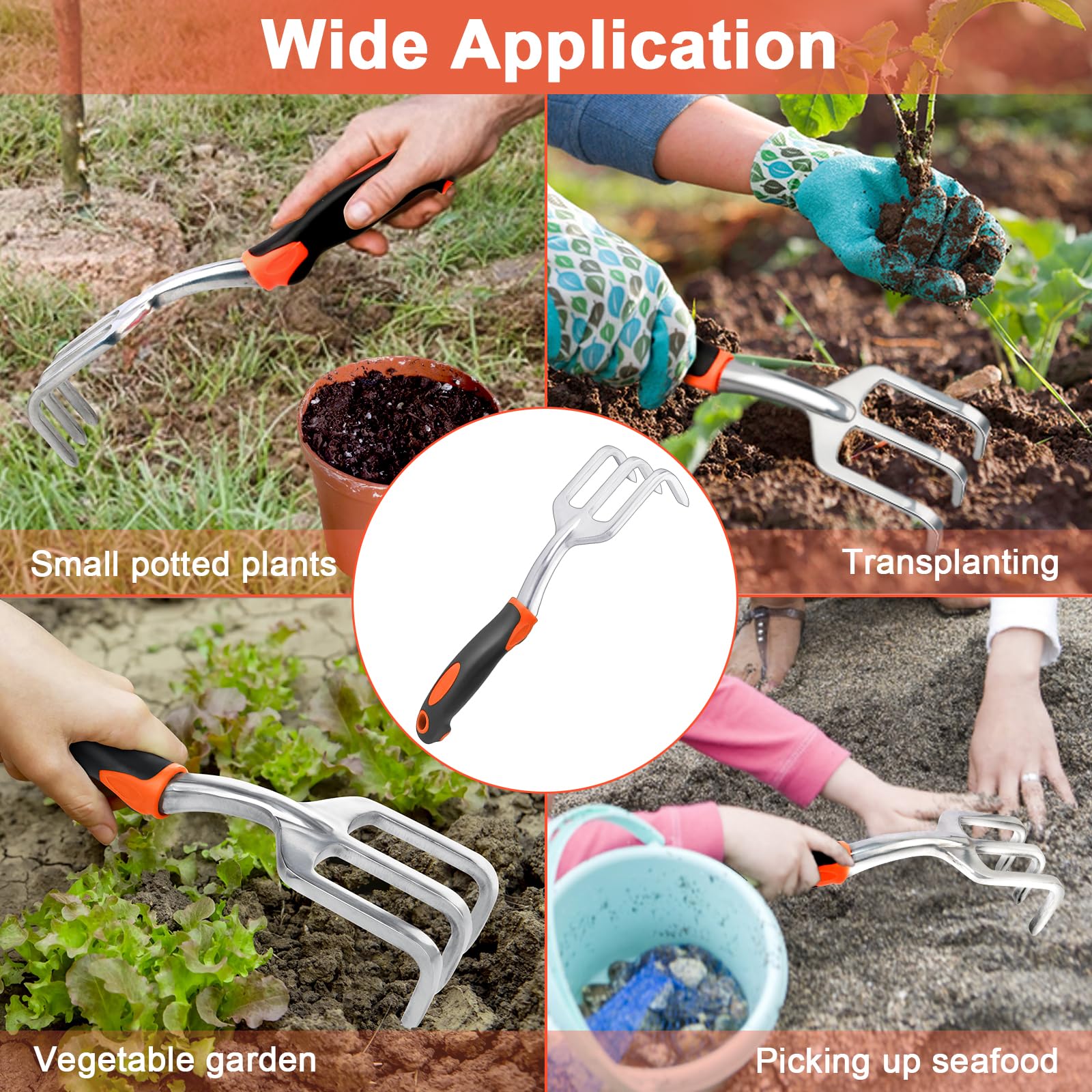 Heavy Duty Hand Rake Garden Tool - Ergonomic Handle Cultivator for Weeding, Loosening Soil & Gardening | Perfect for Small Gardens, Flower Beds & Vegetable Patches