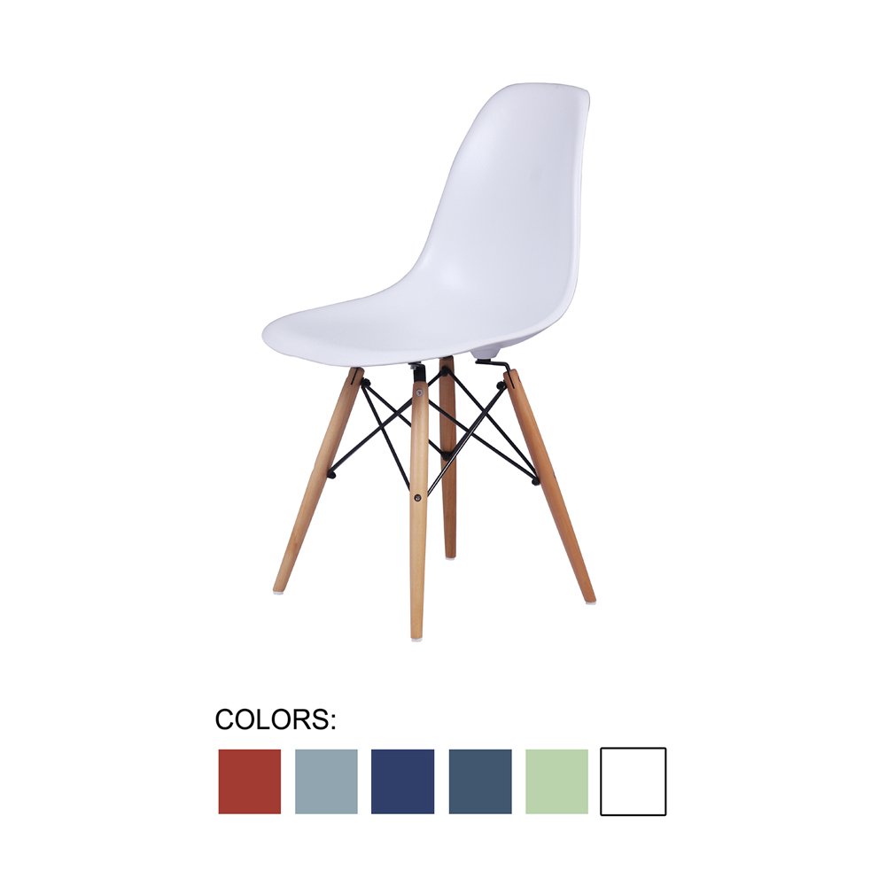 GIA Mid-Century Modern Plastic Armless Dining Chairs with Wooden Beech Legs - Set of 2 in White | Perfect for Kitchen, Dining Room & Small Space Decor