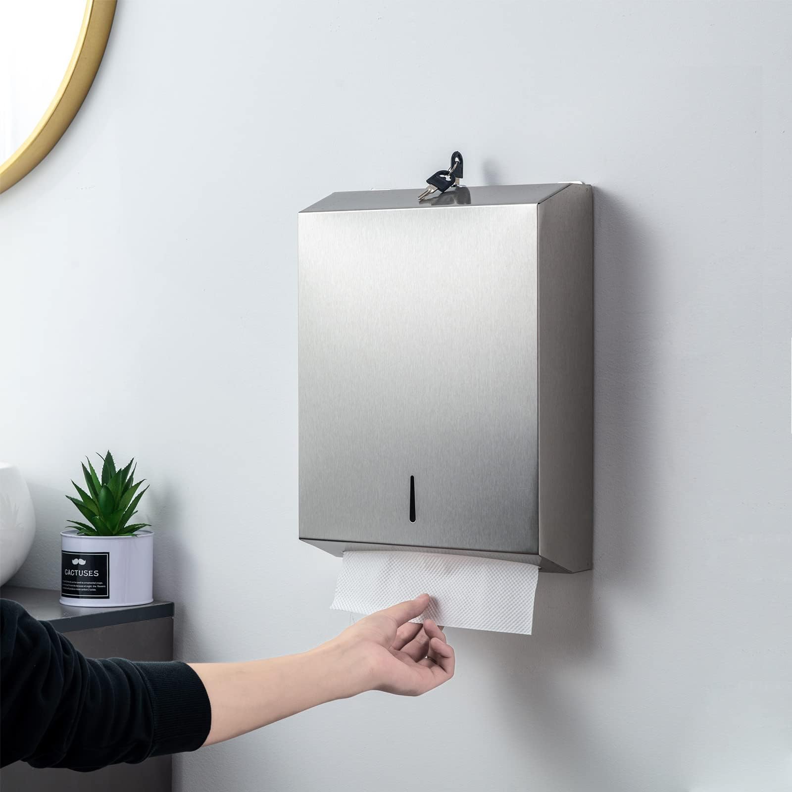 Touchless Commercial Paper Towel Dispenser Wall Mount - C-Fold/Multi-Fold/Tri-Fold Hand Towel Holder with Lock for Restrooms, Kitchens & Office Use