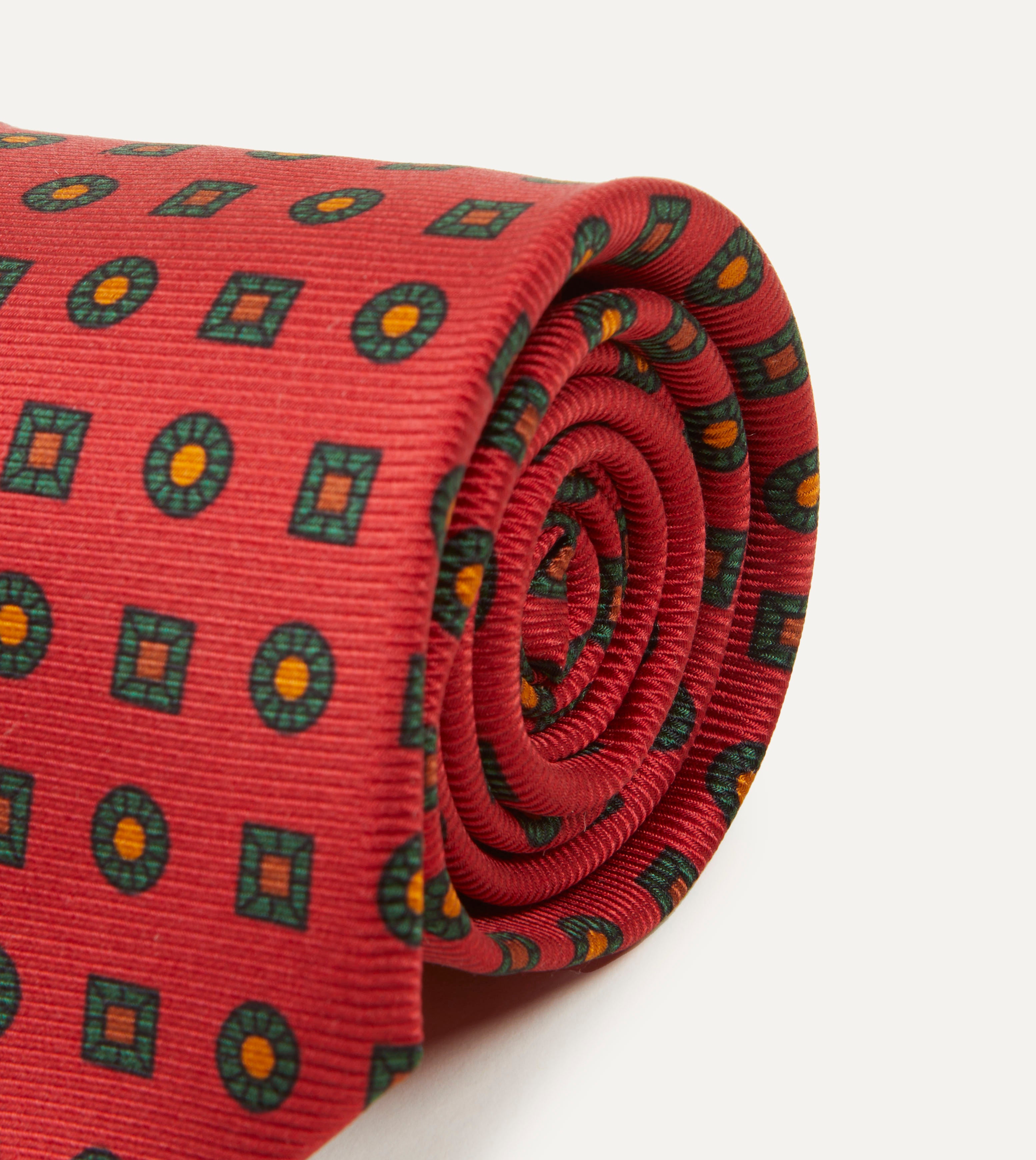 Elegant Red and Green Geometric Medallion Print Silk Tie for Men - Perfect for Weddings, Business Meetings & Formal Events