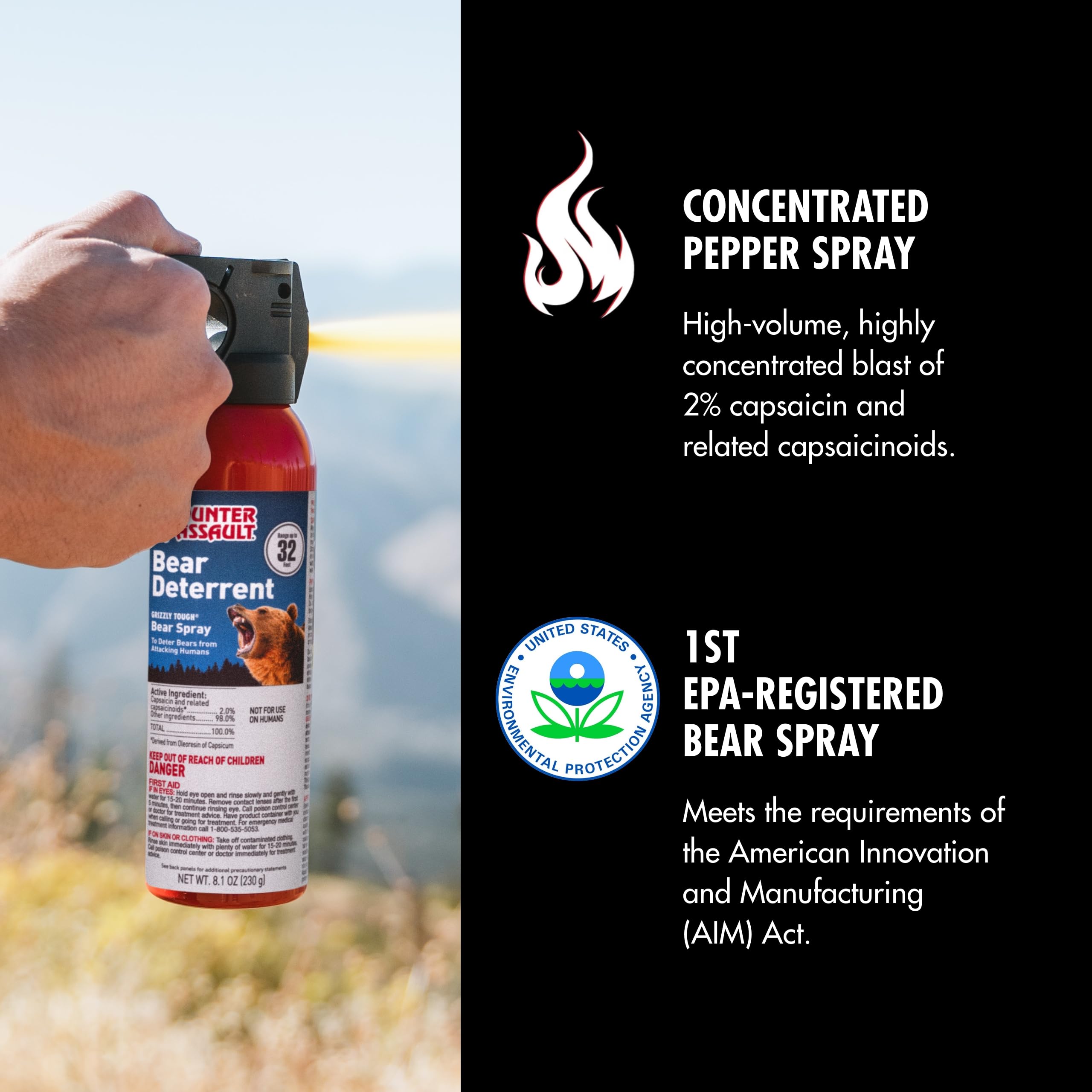 Counter Assault Bear Spray - 2% Capsaicin Bear Deterrent & Pepper Spray for Outdoor Protection - 8.1 oz for Hiking, Camping, Hunting & Wildlife Safety
