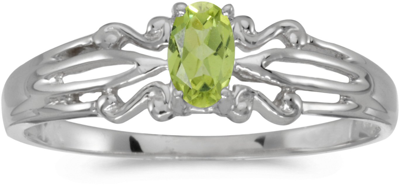 14K White Gold Oval Peridot Ring for Women - Dainty Green Gemstone Jewelry Gift for Birthday, Anniversary & Engagement | Elegant Everyday Wear & Special Occasions