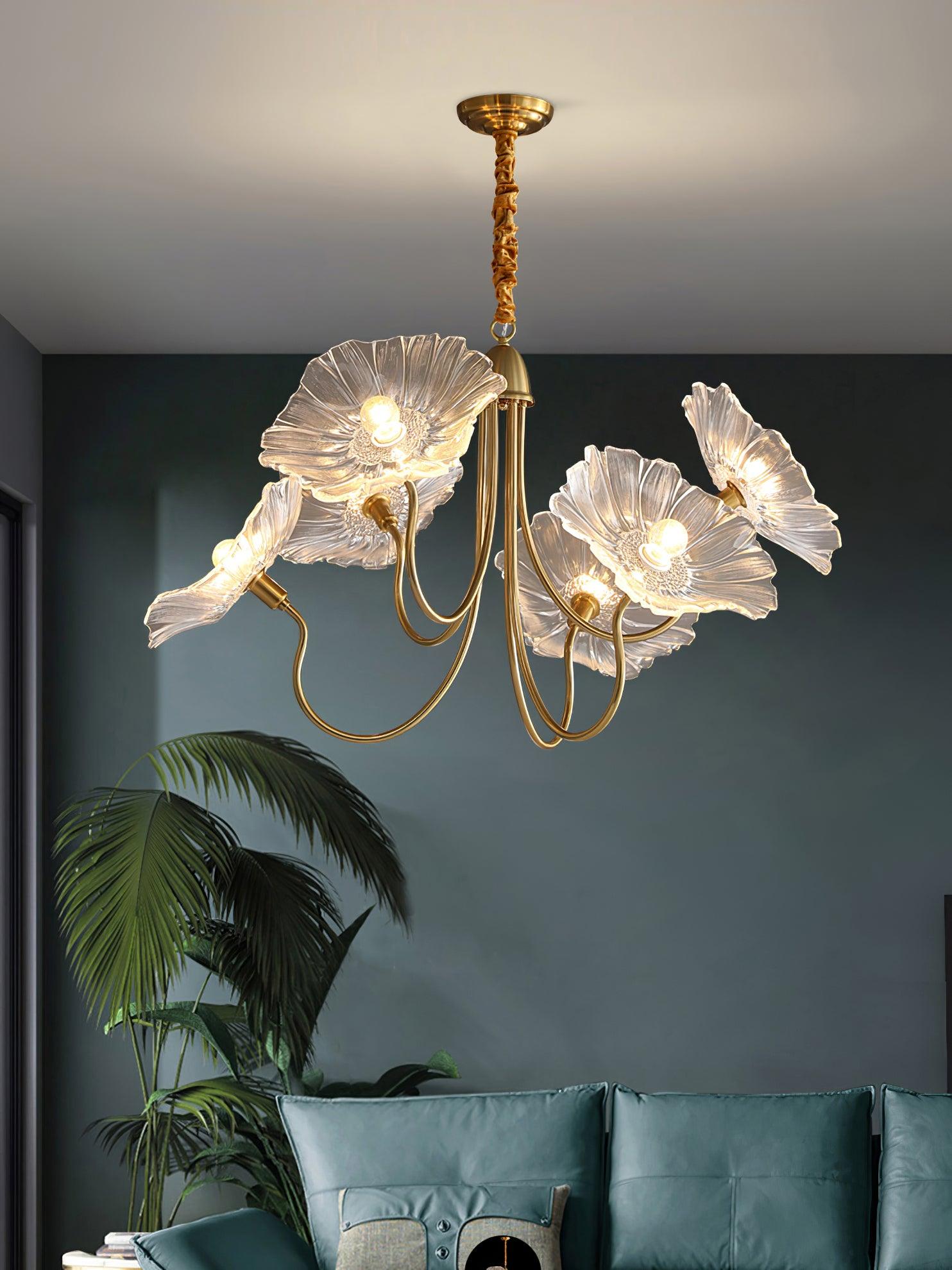 Elegant Lotus Leaf Glass Chandelier - Modern Crystal Ceiling Light Fixture for Dining Room, Living Room & Bedroom Decor