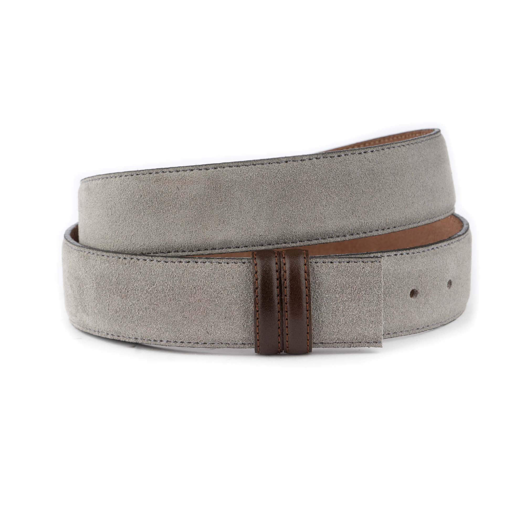 Premium Light Gray Suede Belt for Montblanc Buckles - 3.8cm Width with Brown Leather Loops | Stylish Dress Belt for Business & Formal Occasions