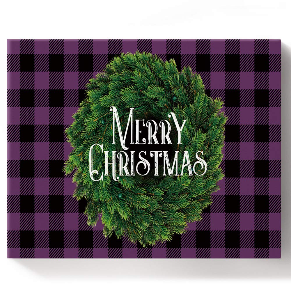 MUSEDAY DIY Acrylic Paint by Number Kit - Christmas Wreath Buffalo Check Plaid Art for Kids & Adults - 20
