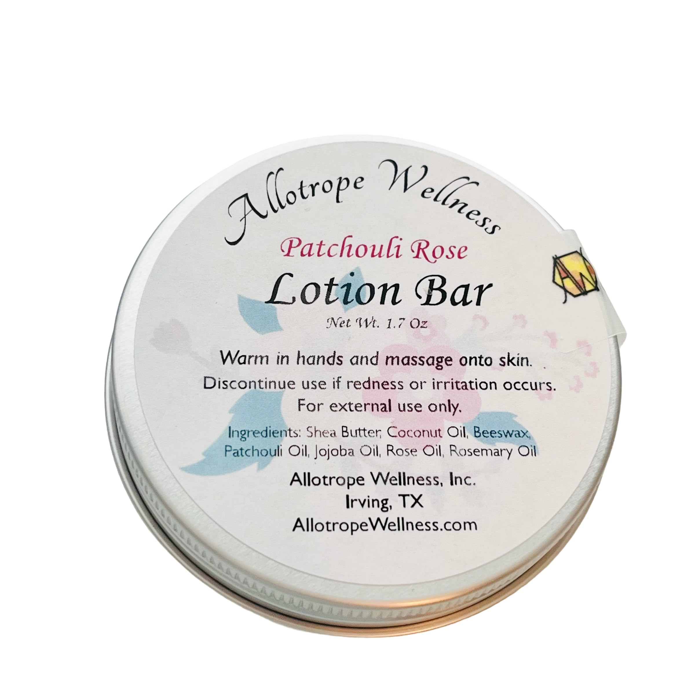 Allotrope Wellness Scented Shea Butter Lotion Bar in Tin - 1.7 oz Moisturizing Solid Lotion for Dry Skin - Patchouli Rose or Eucalyptus Mint Fragrance (Patchouli Rose) - Perfect for Travel, Gym & Handbag