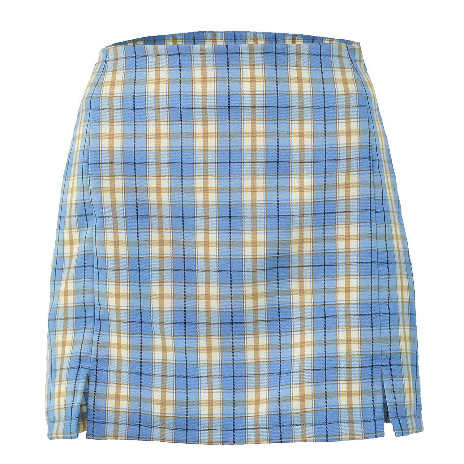 Blue Zip Up Mini Skirt for Women - High Waisted Bodycon Plaid Skirt with Zipper Detail | Perfect for Casual Outfits, Night Out & Gift Giving