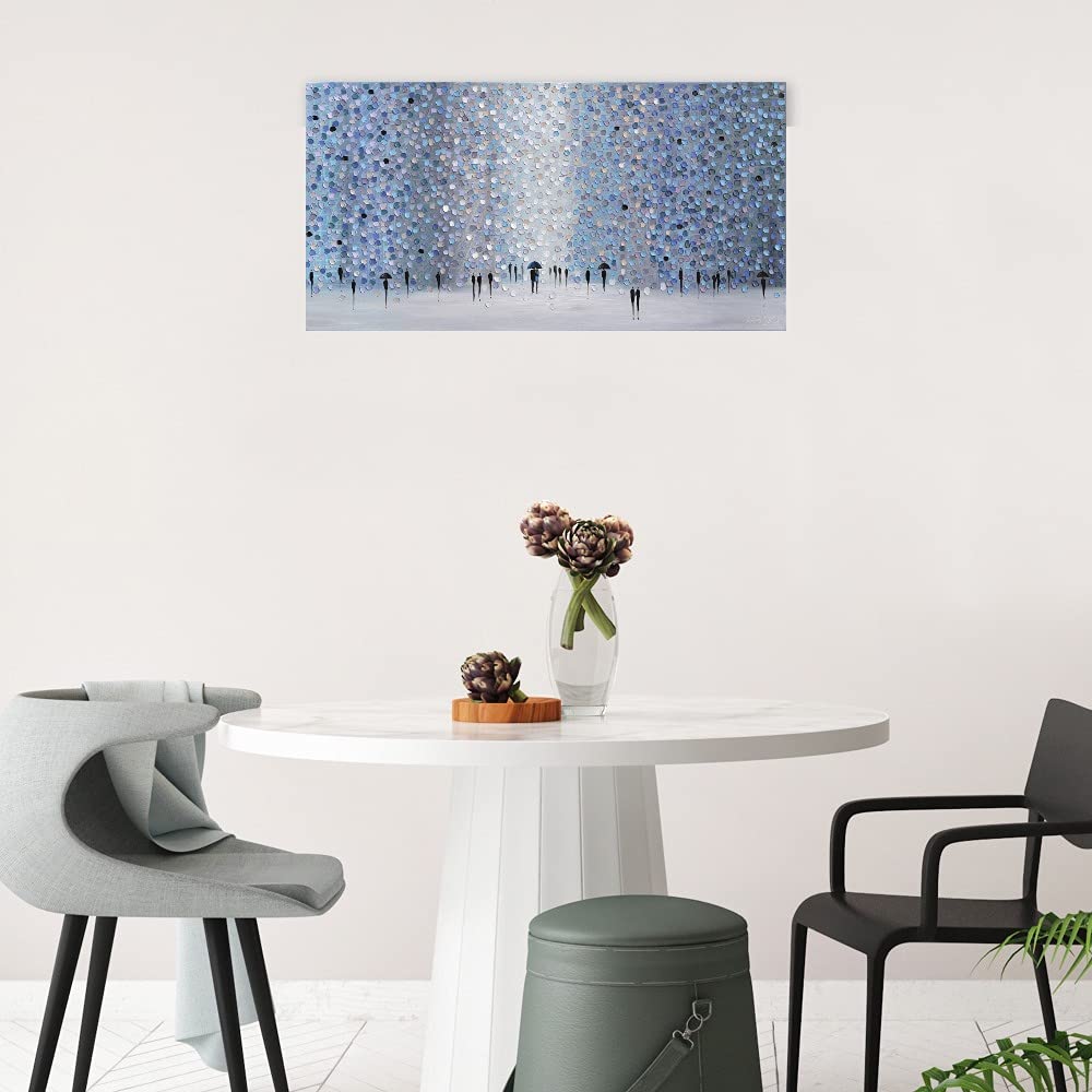 Blue Umbrella Fine Art Canvas Wall Decor by Ekaterina Ermilkina - 56x29 Inch Ready to Hang Painting for Living Room, Bedroom, Bathroom, Kitchen, Office, Bar & Dining Room - Perfect for Home Decor, Wedding Gift & Housewarming Present